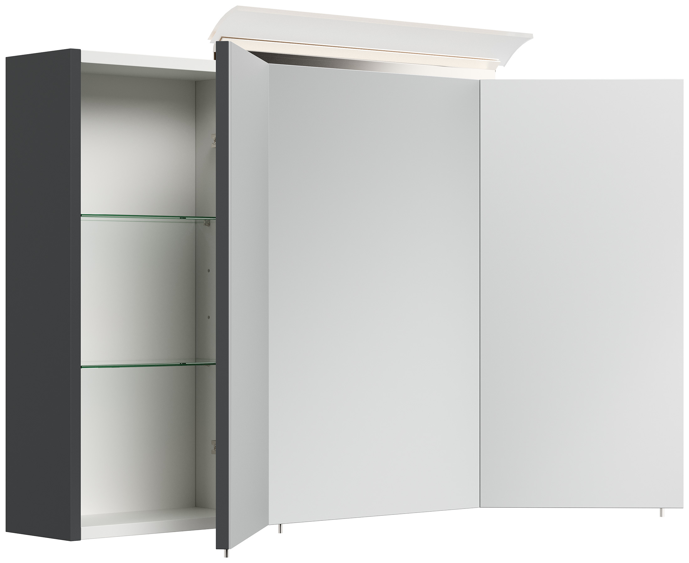 Spiegelschrank 120cm inkl. Design LED-Lampe und Glasböden grafit