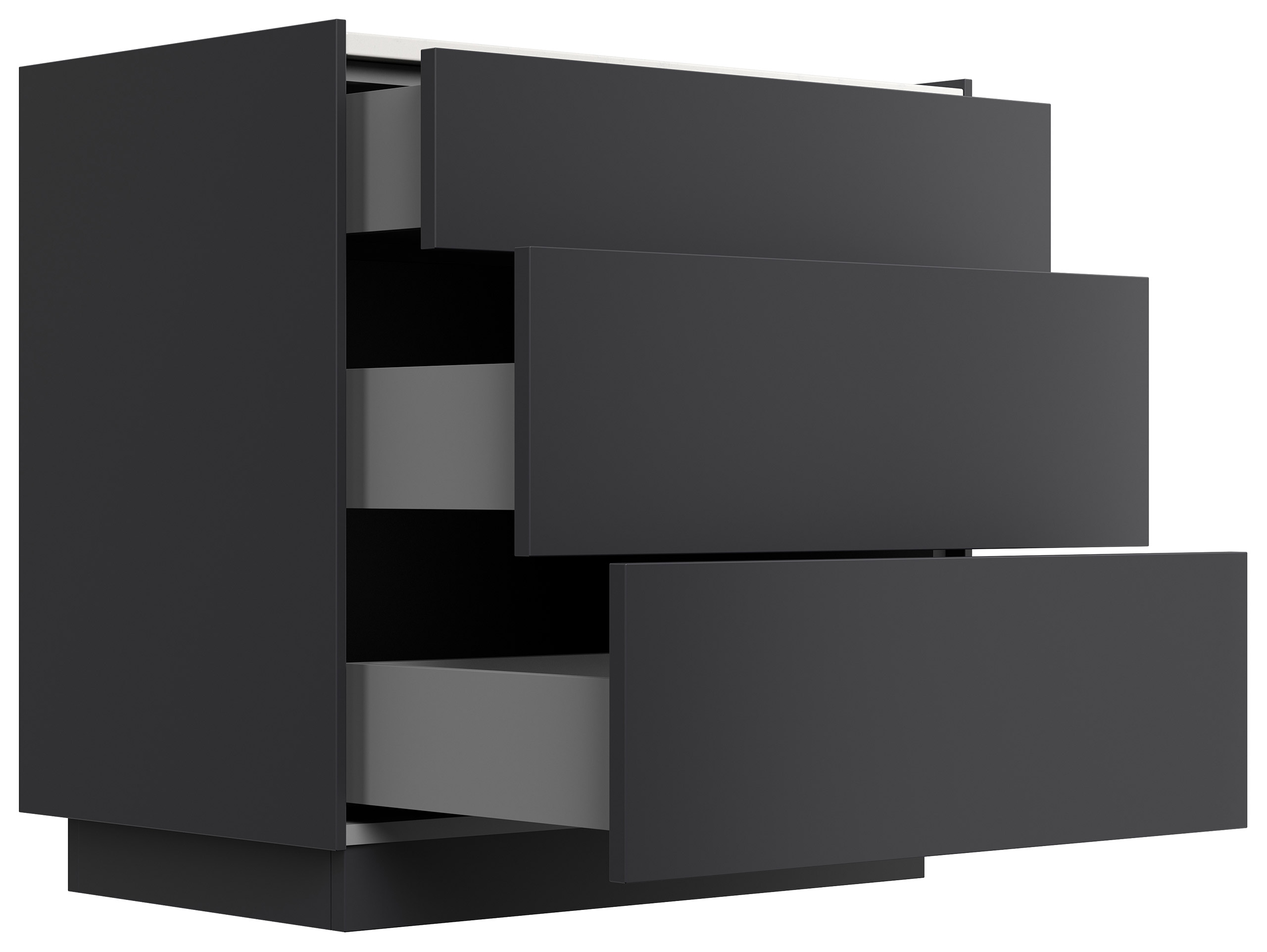 Nachttisch Kommode Lux XL 70cm, Quarz, 3 Pushauszüge Grafit für Boxspringbett