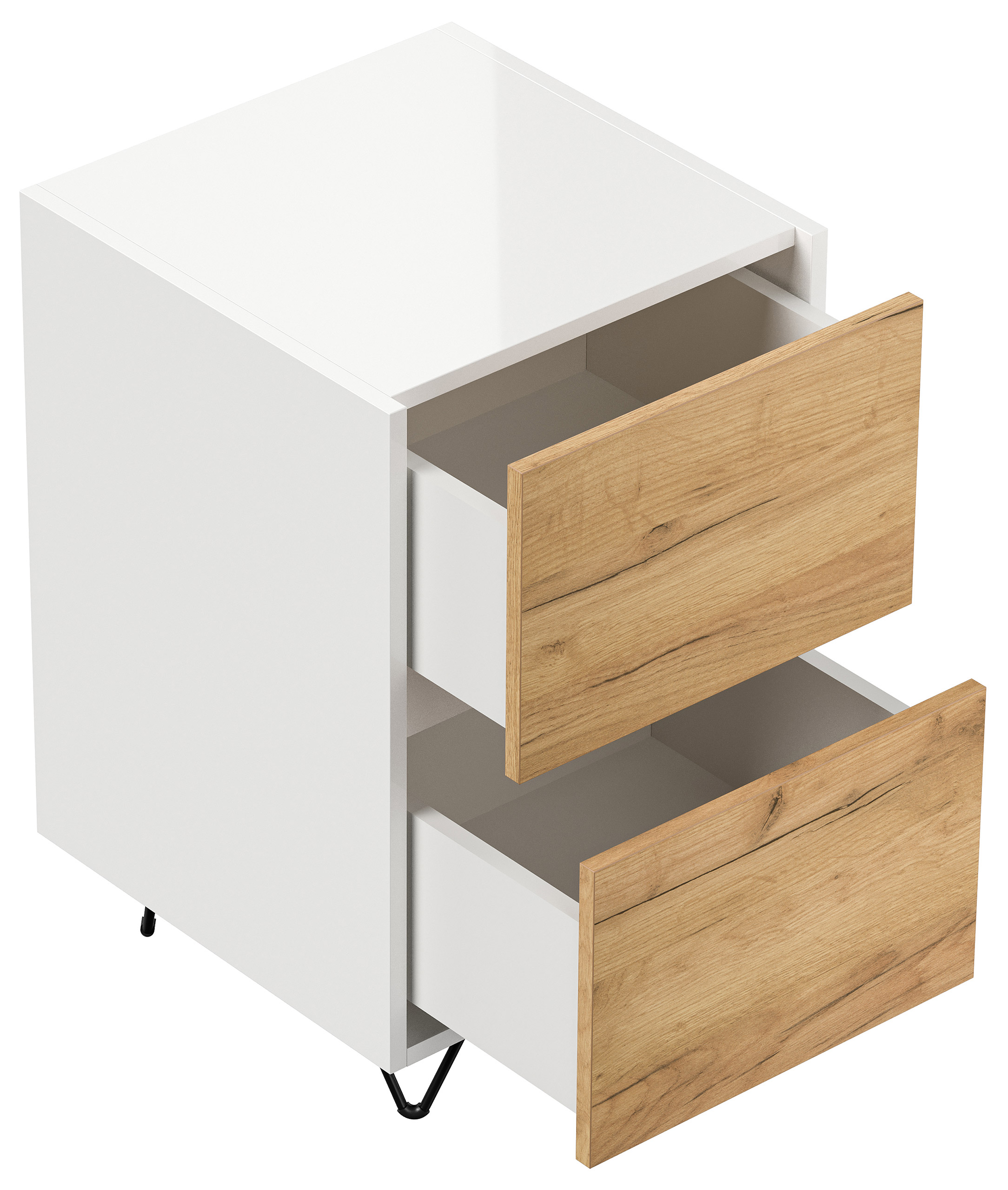 Nachttisch Kommode You 40cm 2 SoftClose stehend Weiß & Eiche Front