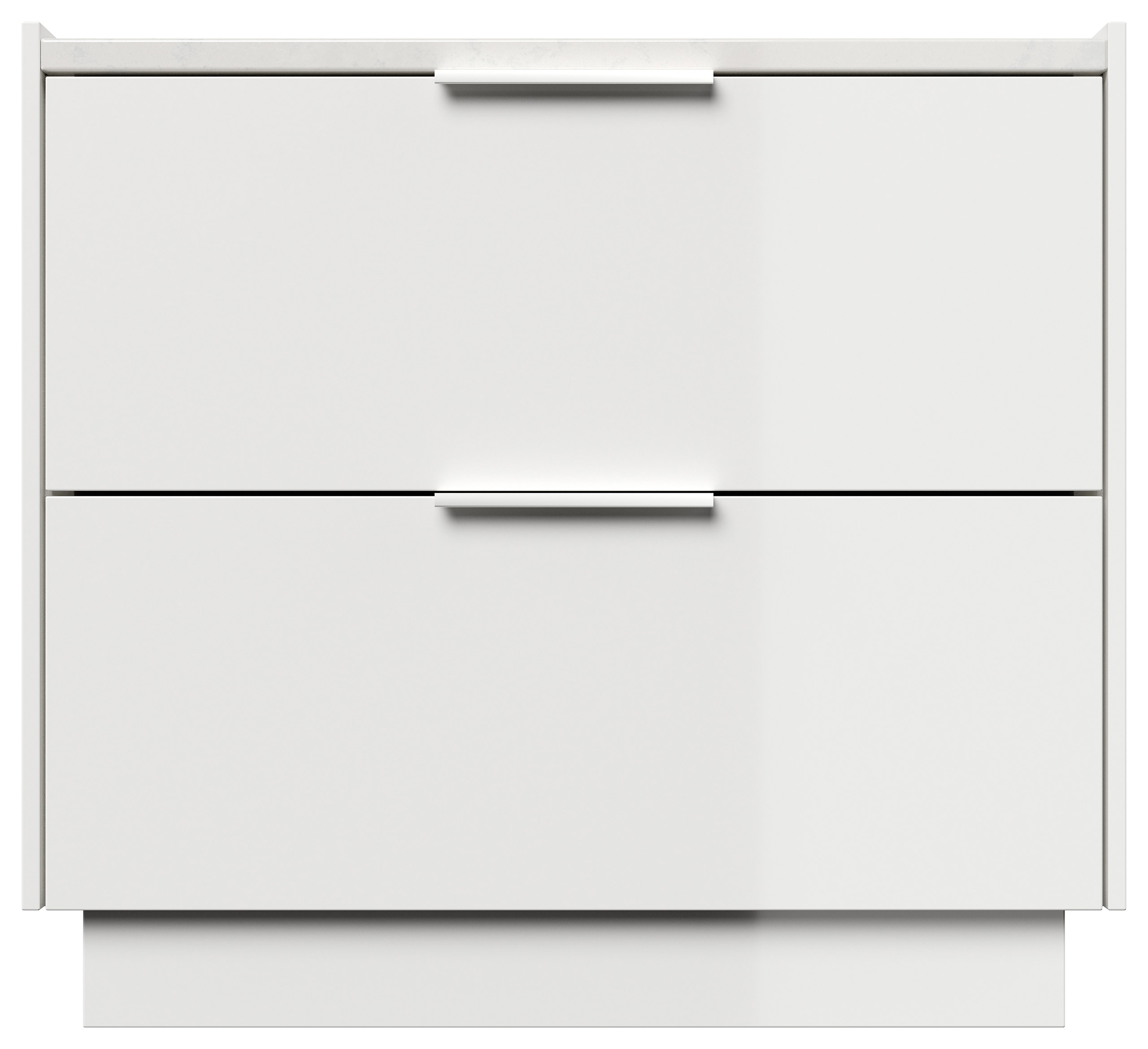 Design Nachttisch Kommode Artem 60cm, Quarztop, 2 Softeinzüge lackiert Weiß Hgl