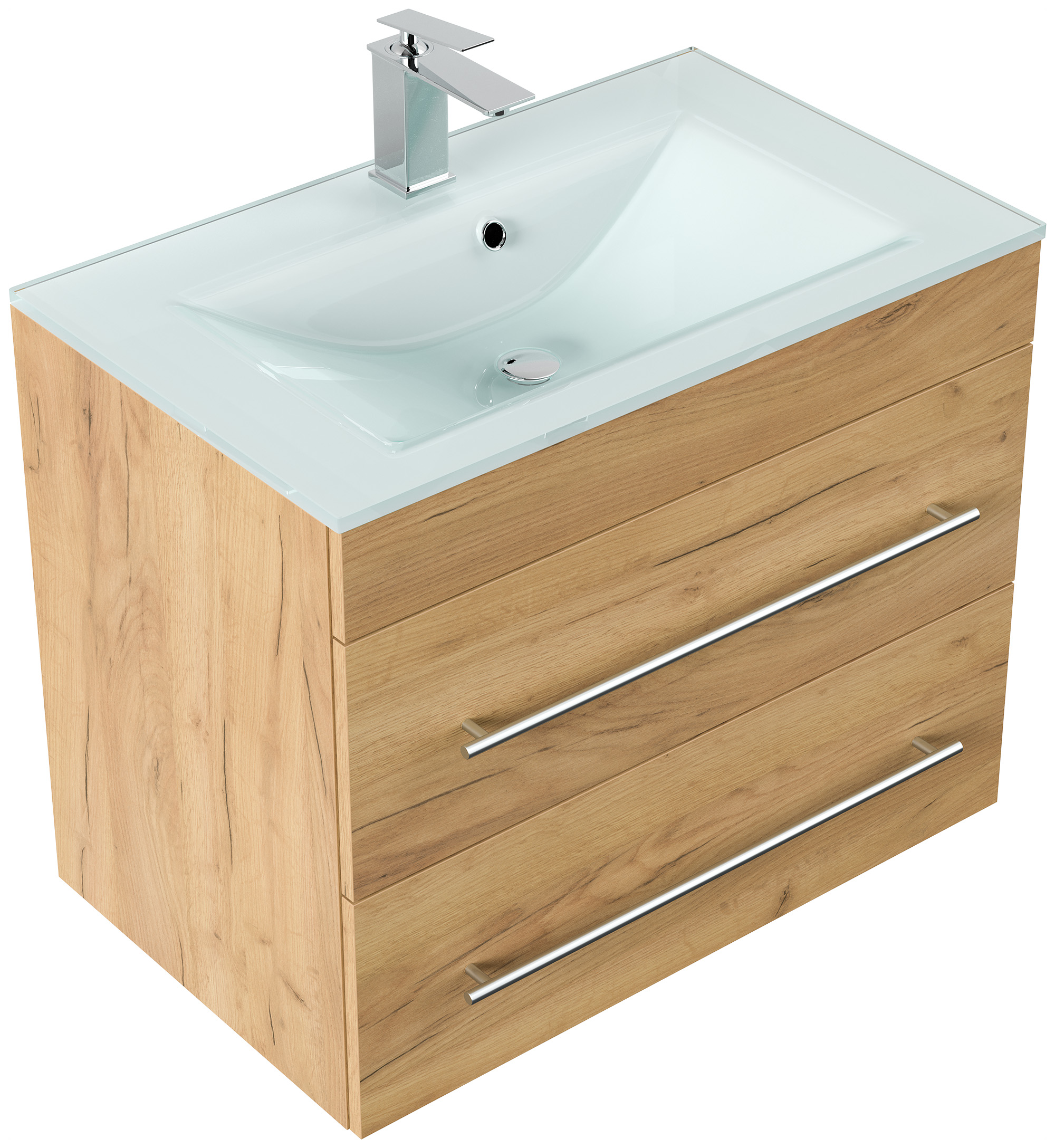 Badmöbel Vitro 750 mit Glaswaschbecken SoftClose eiche gold