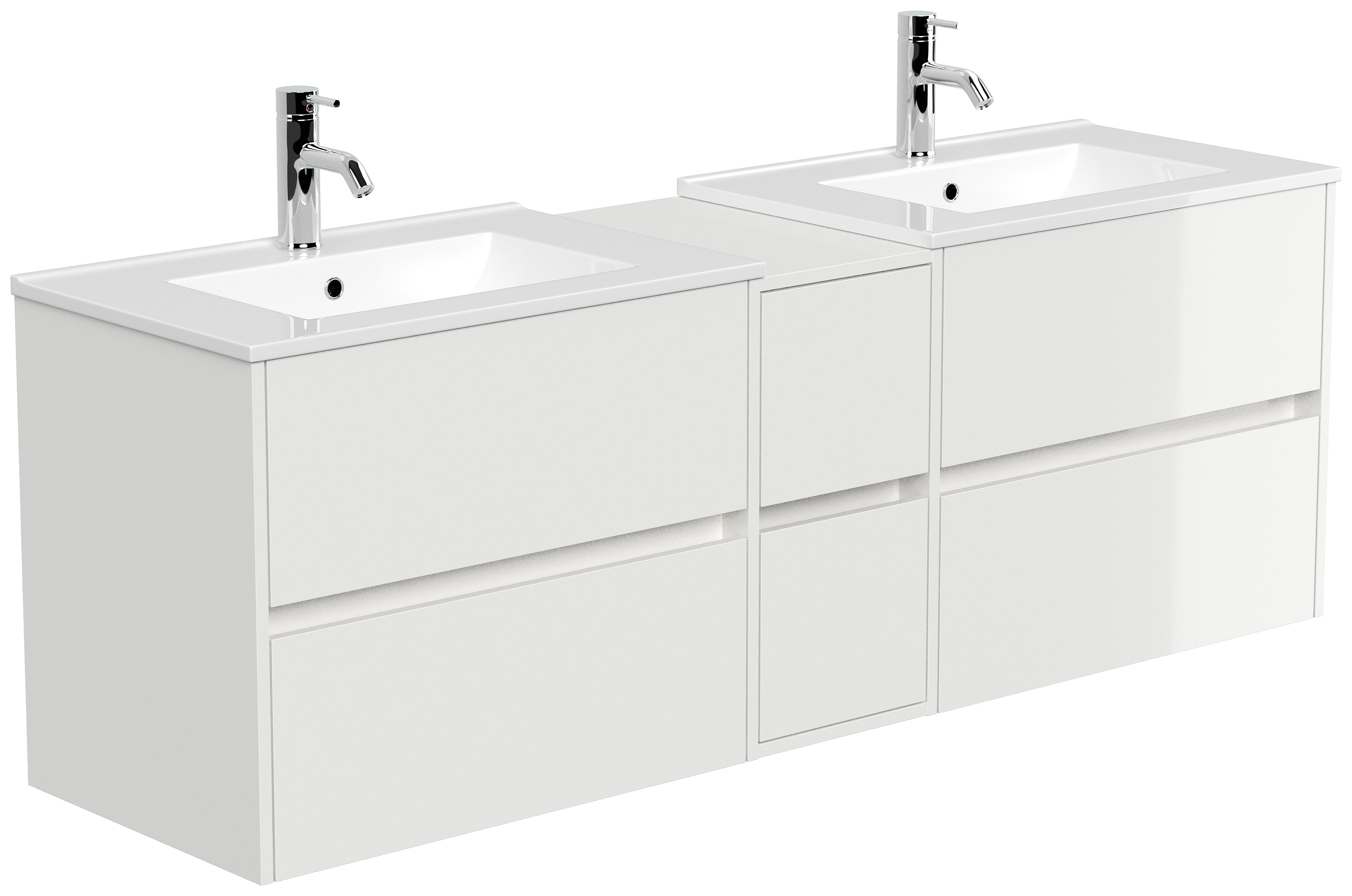 Badmöbelset Taifun 170cm 4tlg mit 2x Spiegelschrank & Seitenschrank weiß Hgl