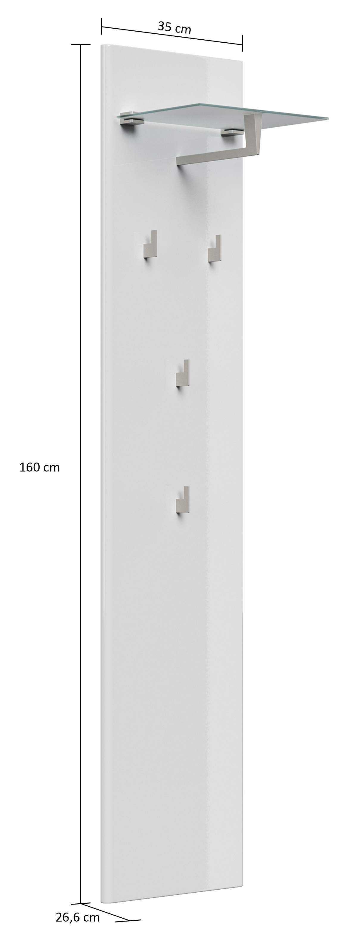 Garderobe Emotion 4 Haken & Hutablage 35x160 cm  Weiss Hgl