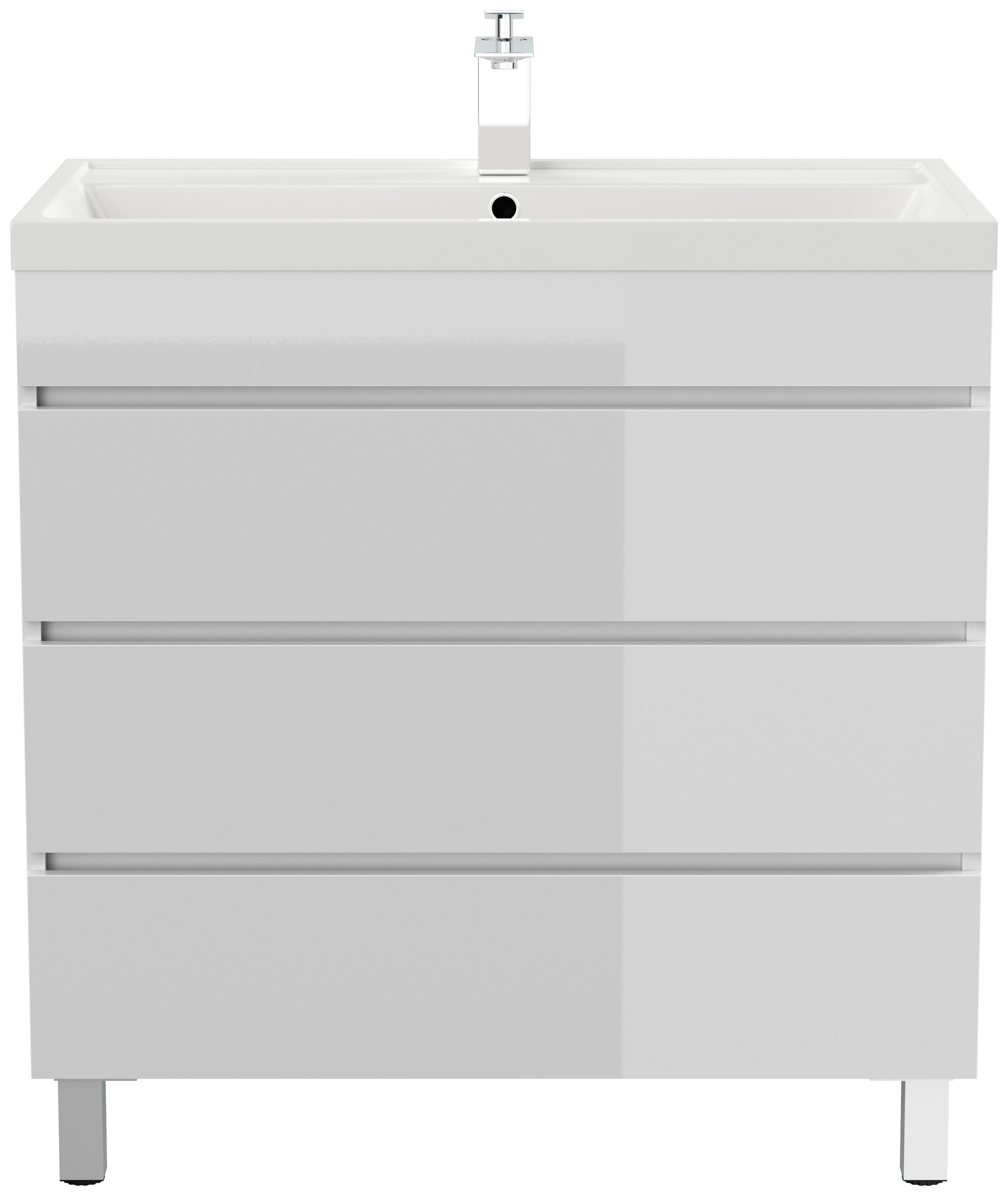 Stand Badmöbel Via 80 SoftClose weiss hochglanz mit drei grifflosen Schubladen
