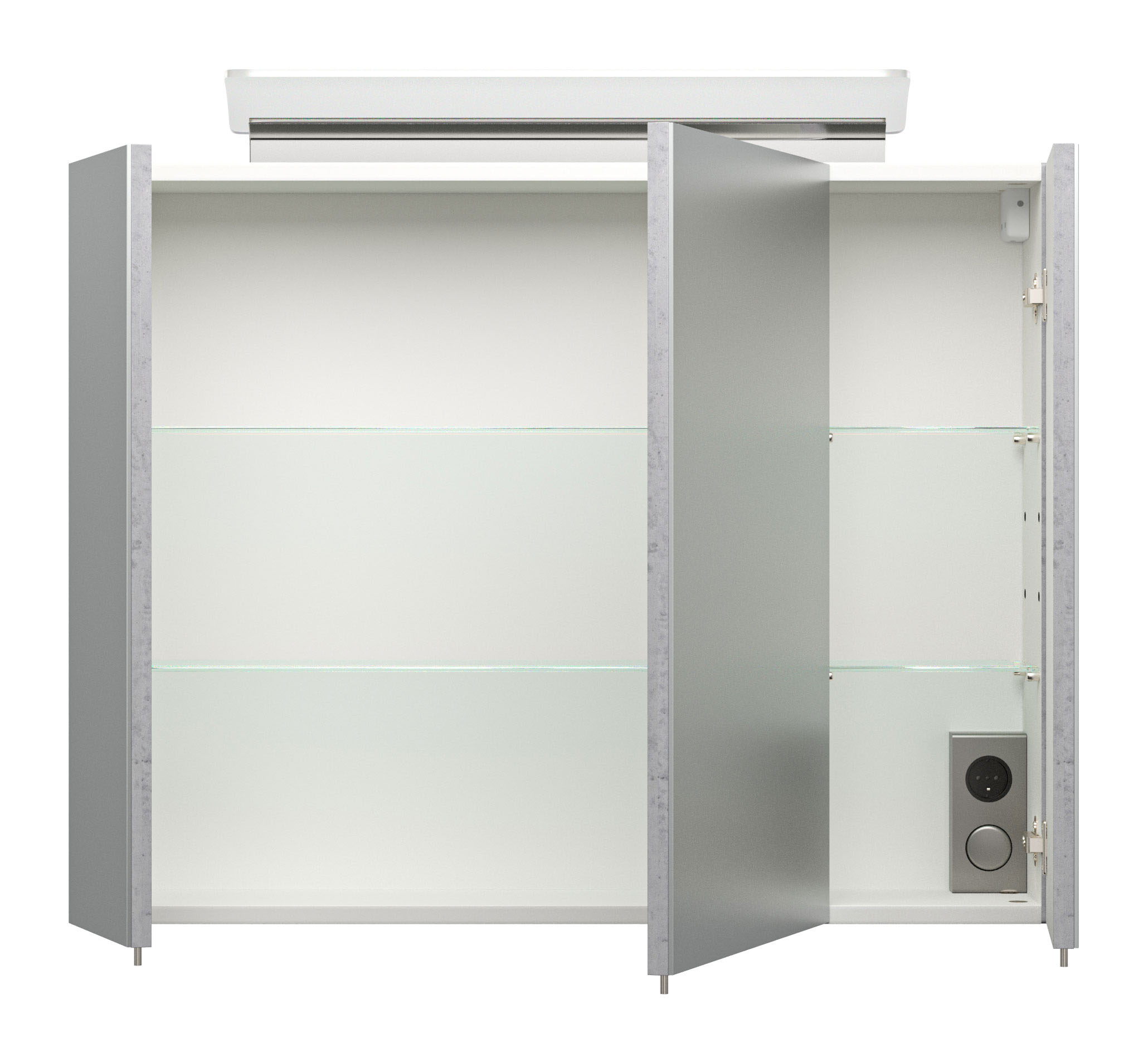Spiegelschrank 80cm inkl. Design LED-Lampe und Glasböden beton