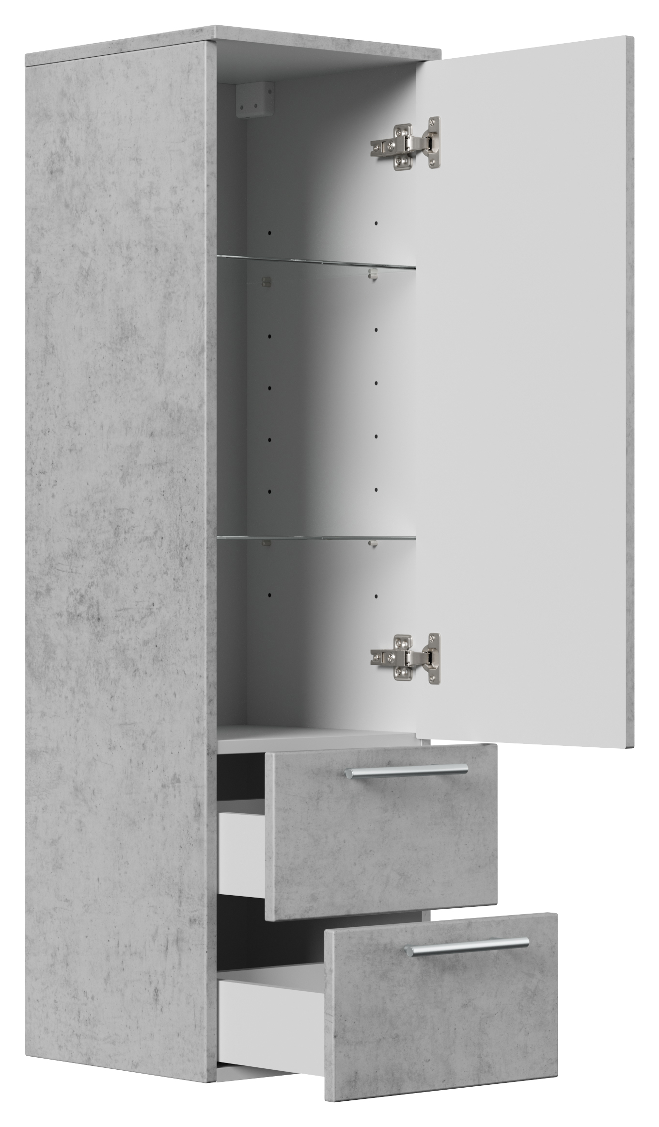 Hochschrank 120 cm in Beton mit Glaseinlagen
