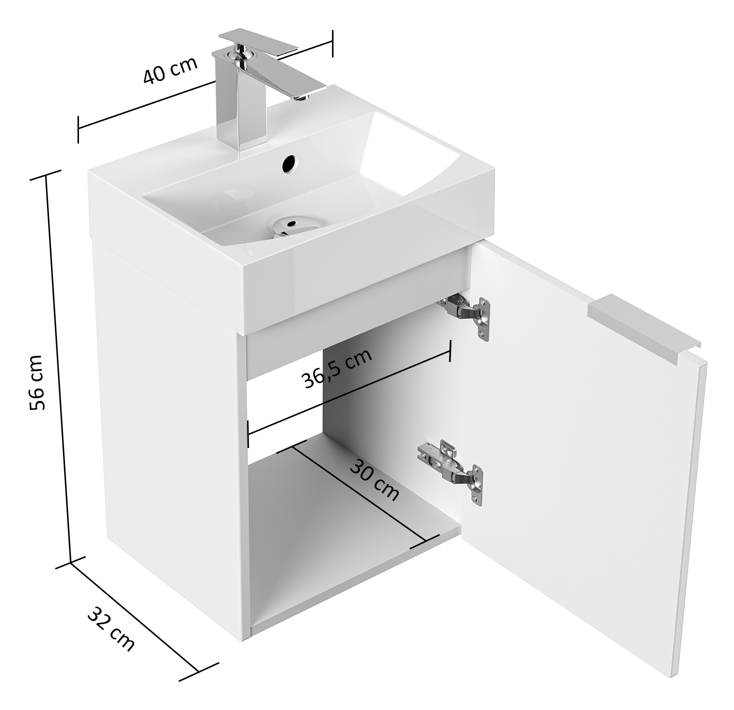 Gäste WC Badmöbel Kubus Slimline 40cm SoftClose weiß hochglanz
