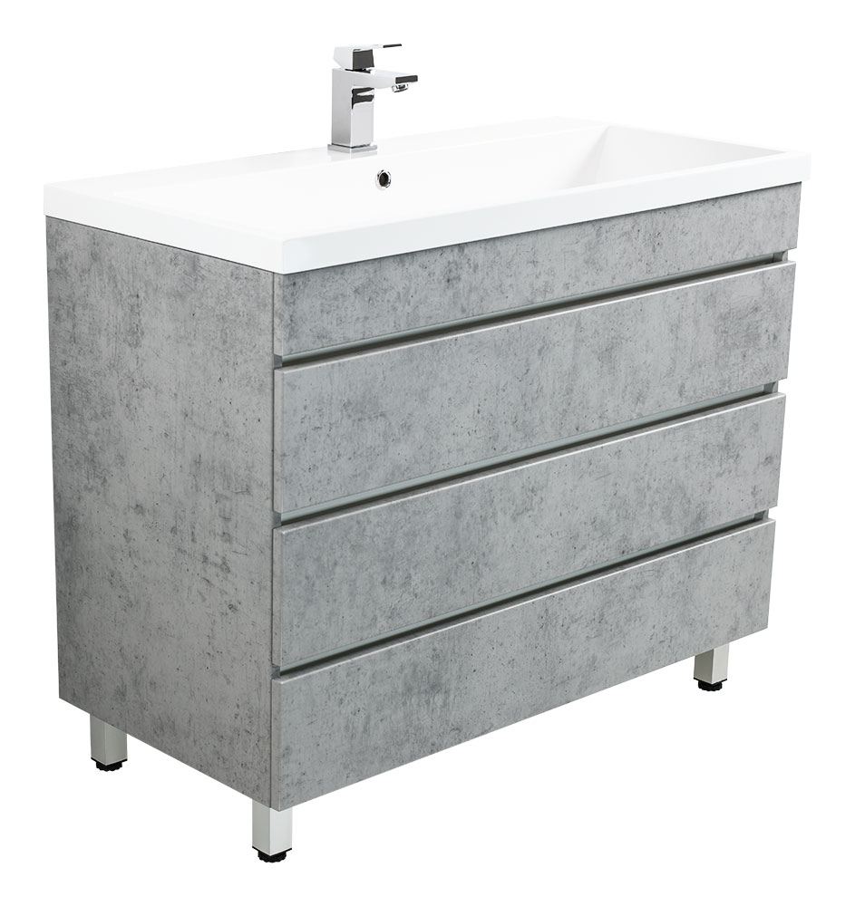 Stand Badmöbel Via 100 SoftClose beton mit drei grifflosen Schubladen