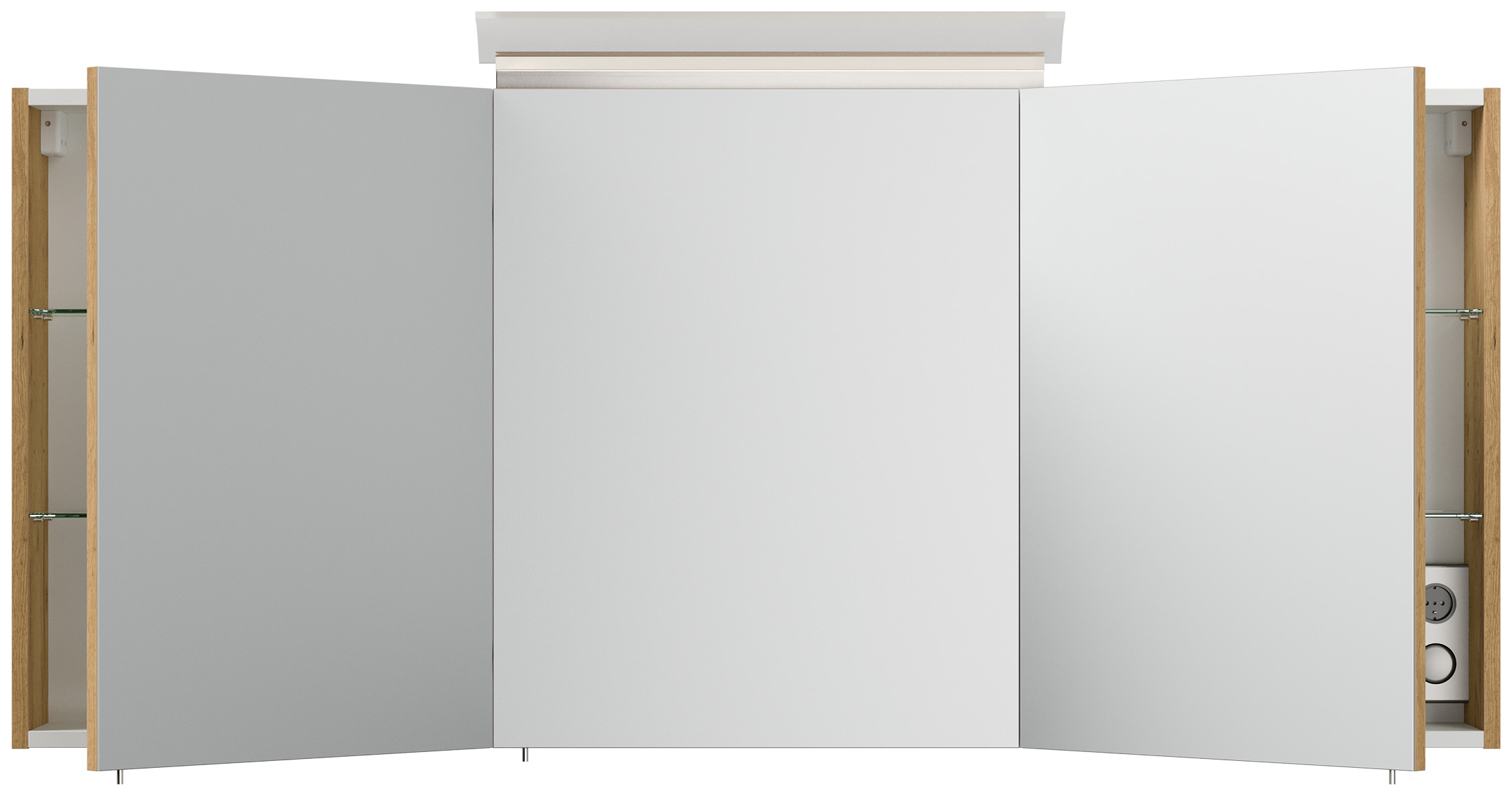 Spiegelschrank 140cm inkl. Design LED-Lampe und Glasböden eiche gold