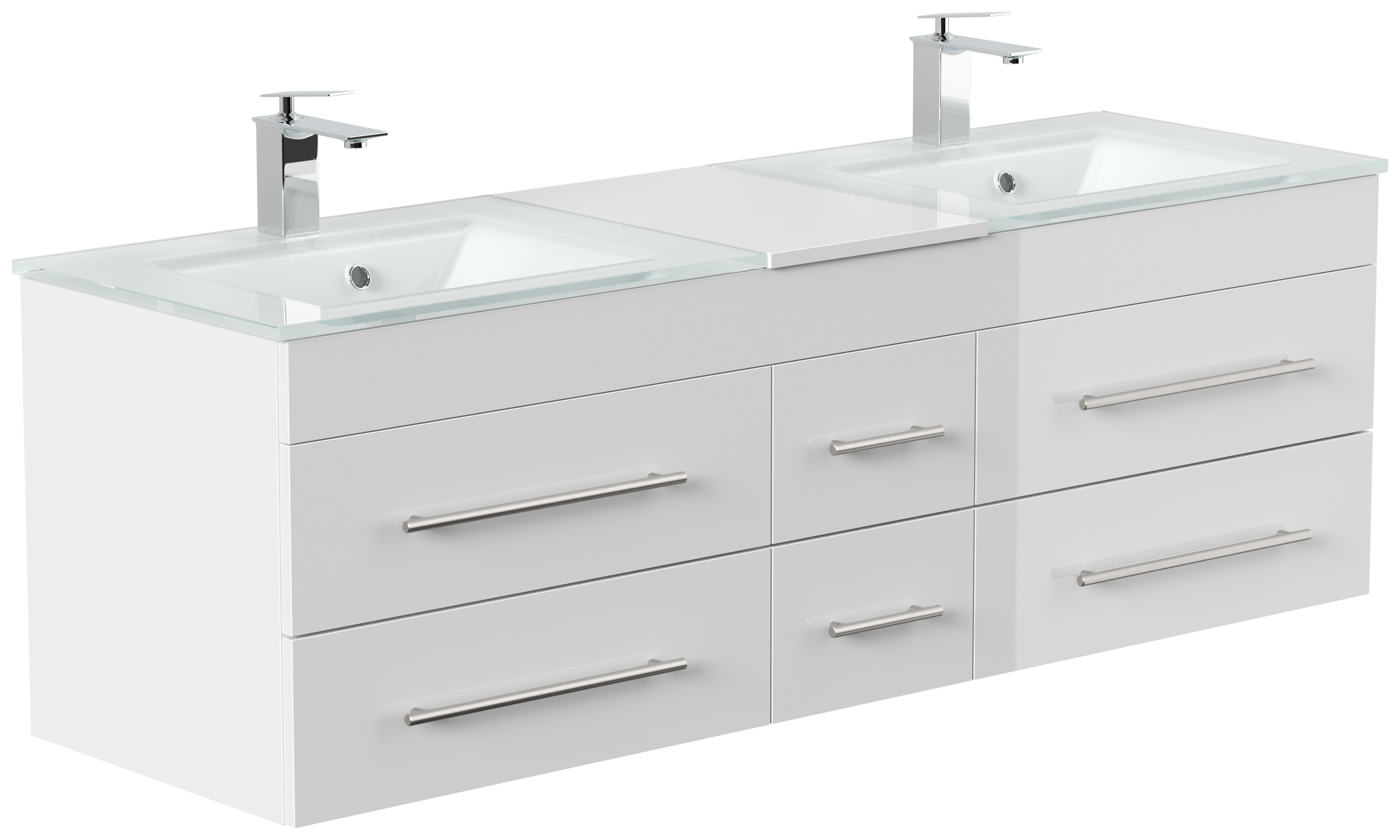 Badmöbel Vitro XL mit Doppel-Glasbecken SoftClose weiss hochglanz