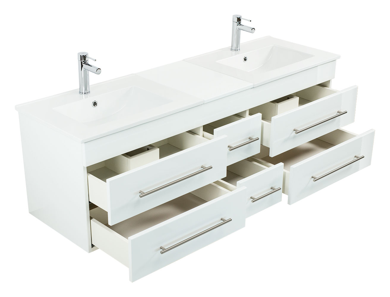 Badmöbel Milano XL 172cm Doppel- Waschtisch SoftClose weiss hochglanz