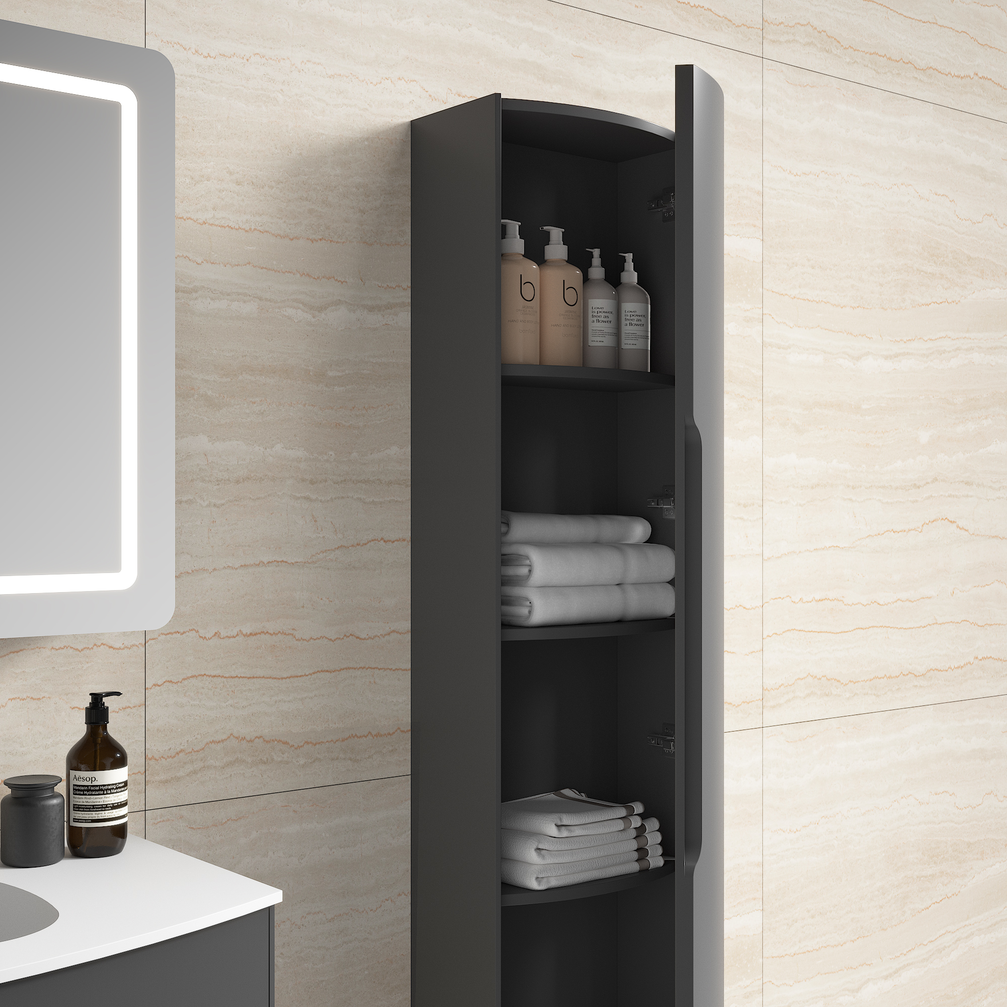 Badezimmer Hochschrank Riva 150 cm Softclose montiert grafit matt