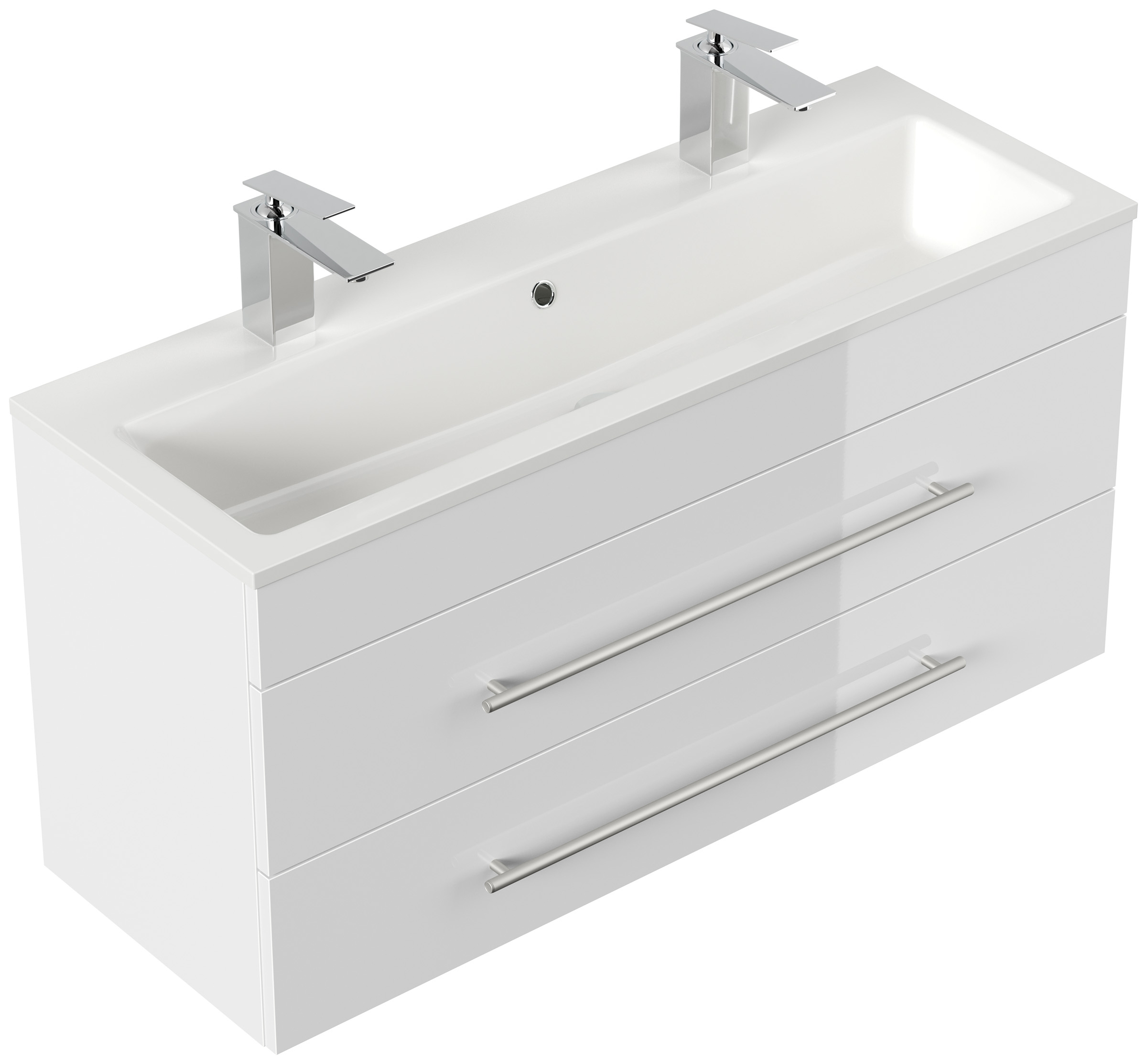 Badmöbel Mars 1000 2 Hahnlöcher 2-teilig LED Spiegel SlimLine weiss hochglanz