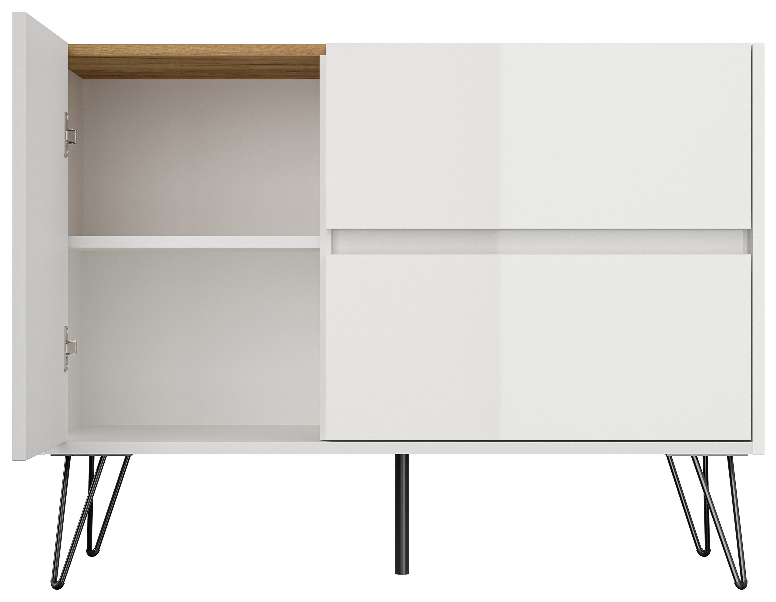 Raumwunder L Sideboard Kommode 100cm 2 SoftClose 1 Tür Weiß/Eiche Top