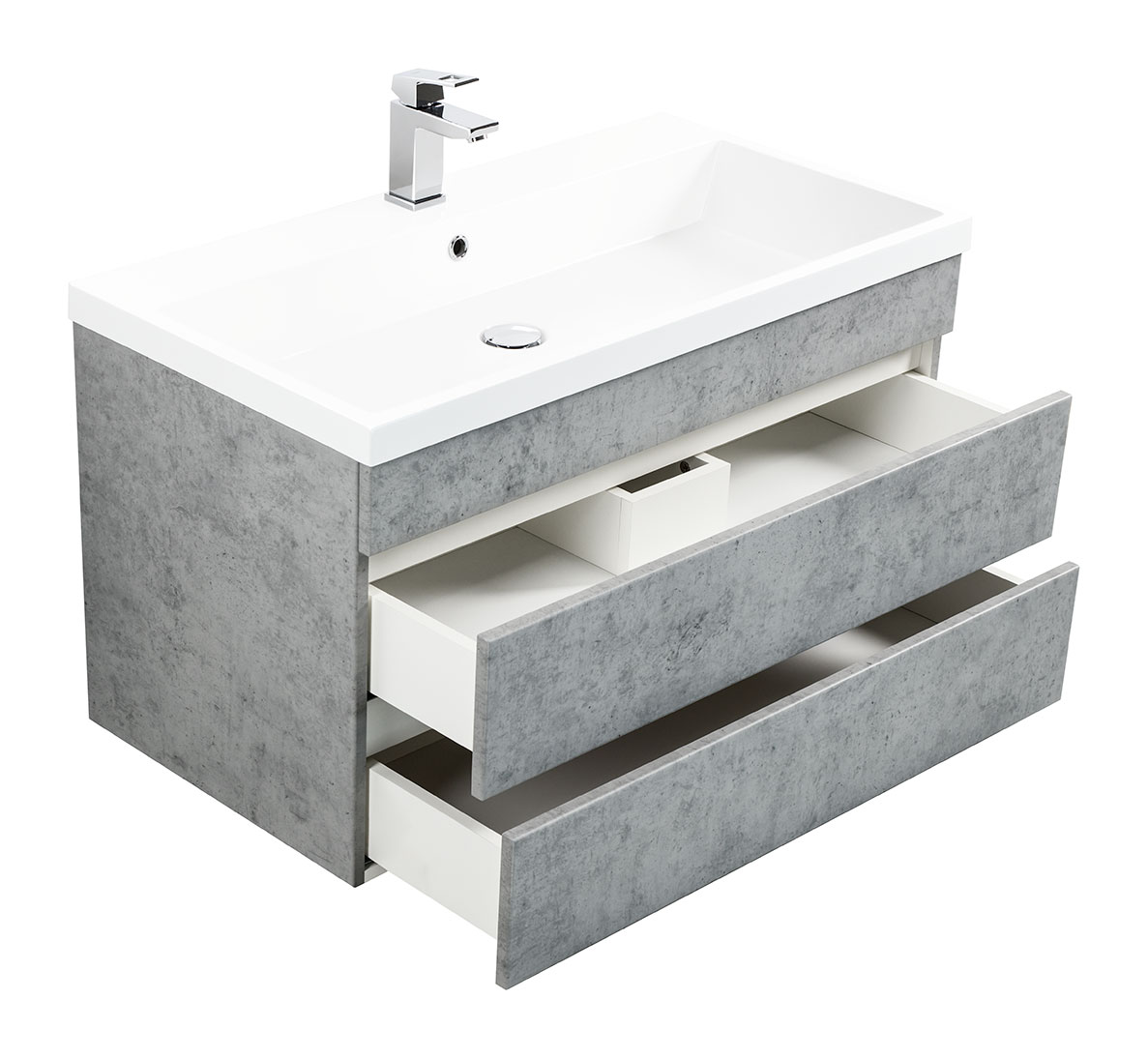 Badmöbel Via 90 SoftClose beton mit grifflosen Schubladen