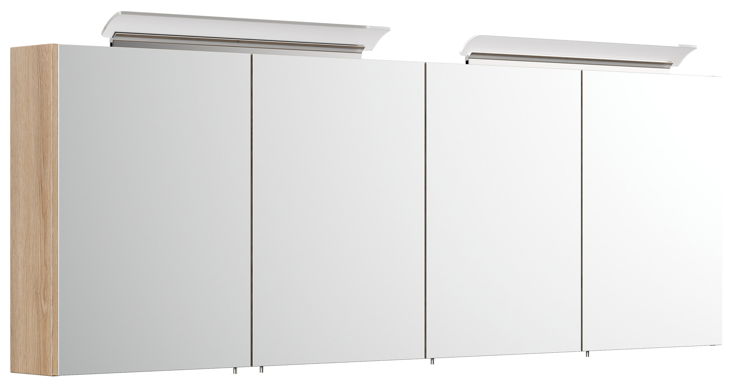 Spiegelschrank 180cm mit Acryl-Lampe und Glasböden Eiche hell
