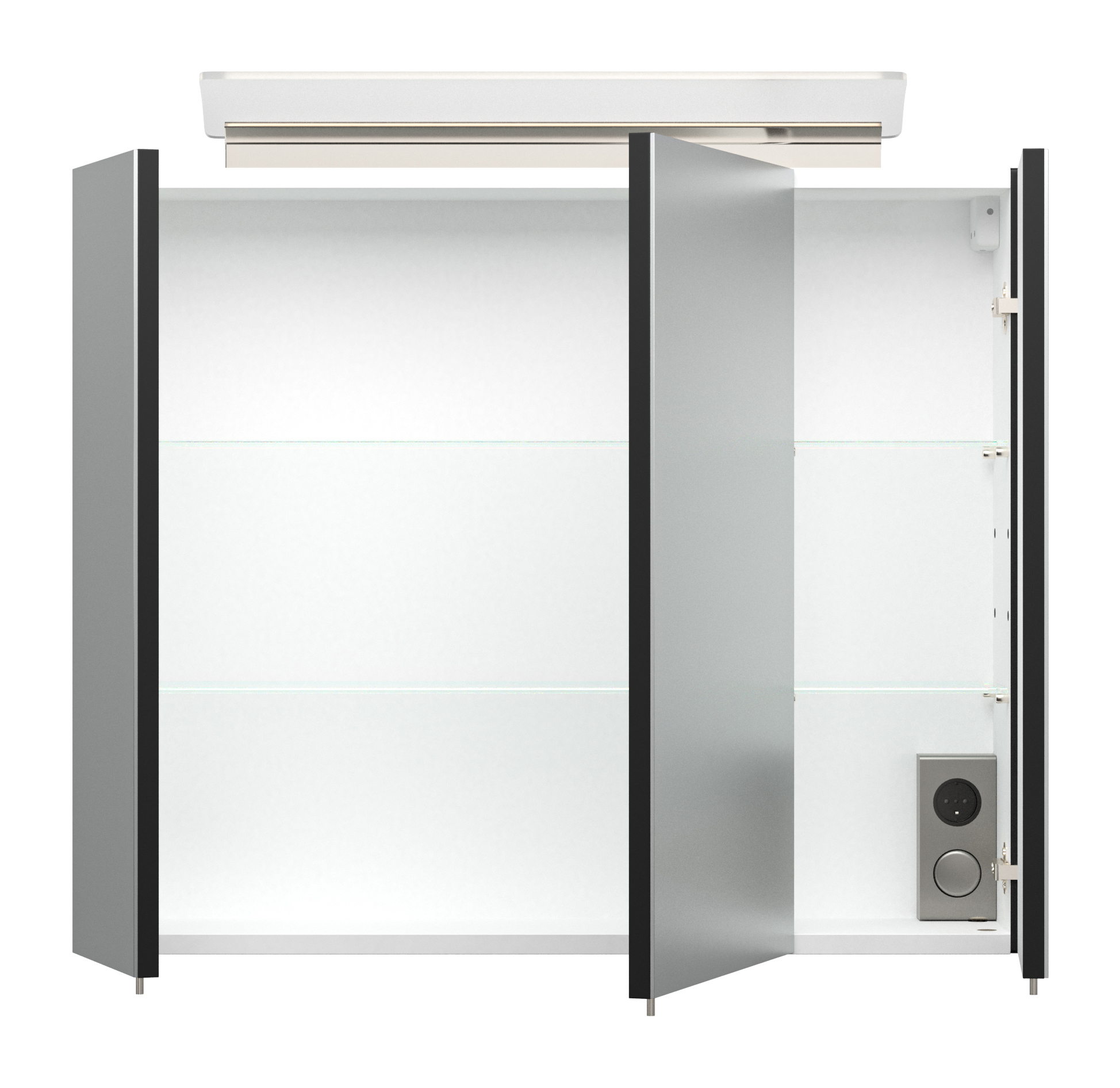 Spiegelschrank 75cm inkl. Design LED-Lampe und Glasböden schwarz