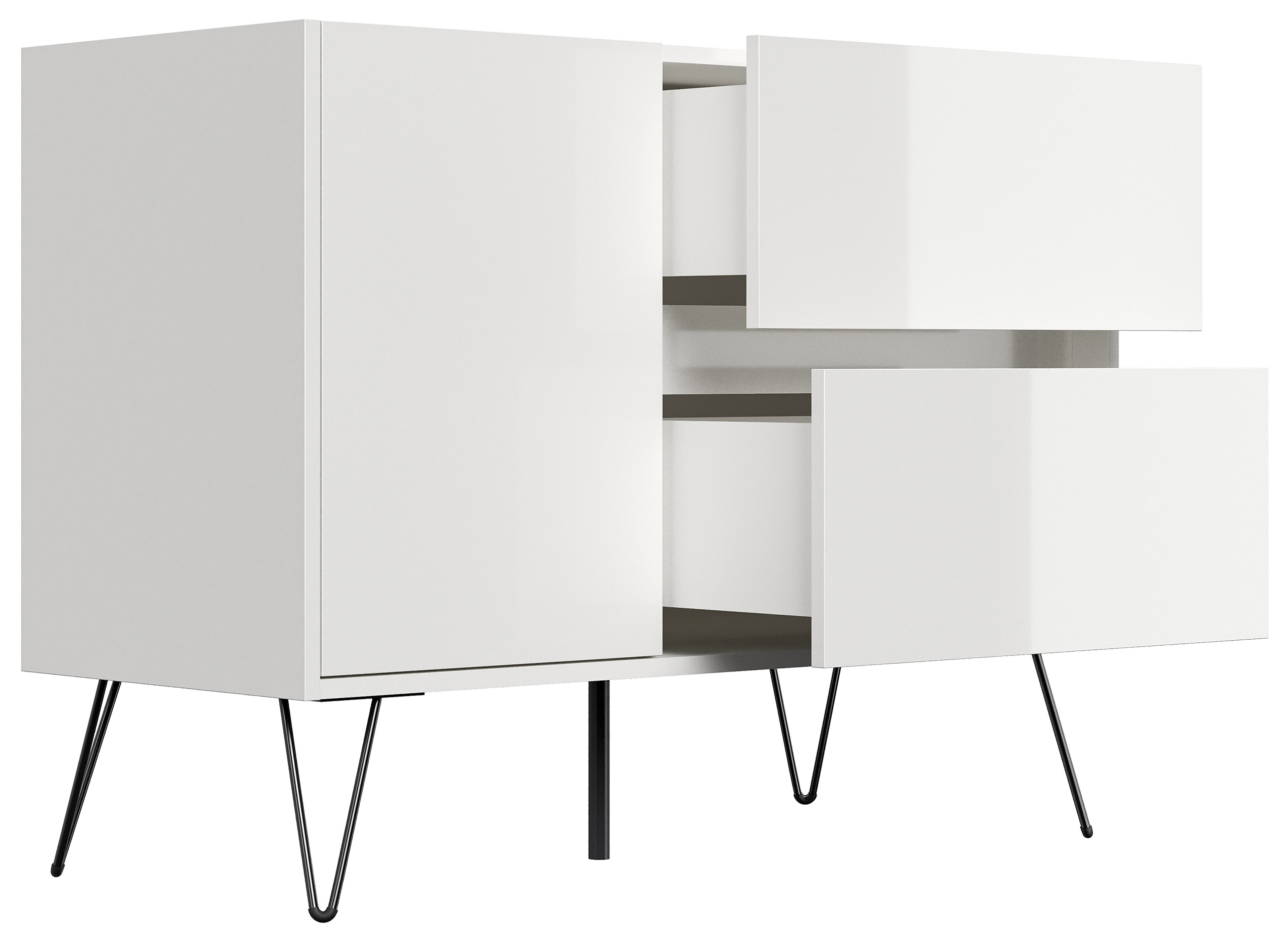 Raumwunder L Sideboard Kommode 100cm 2 SoftClose 1 Tür Weiß hochglanz