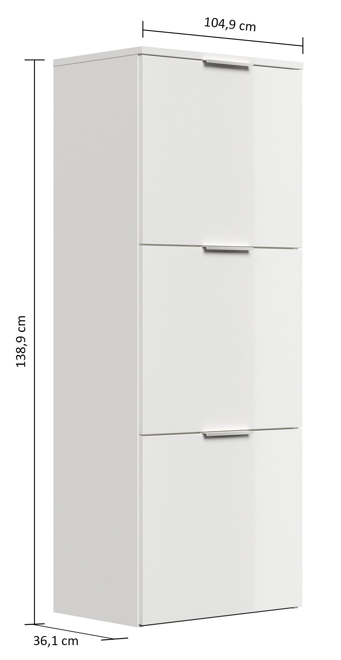 Schuhschrank Domus-L 3 Klappen 12 Paar Schuhe lackiert Weiß Hgl