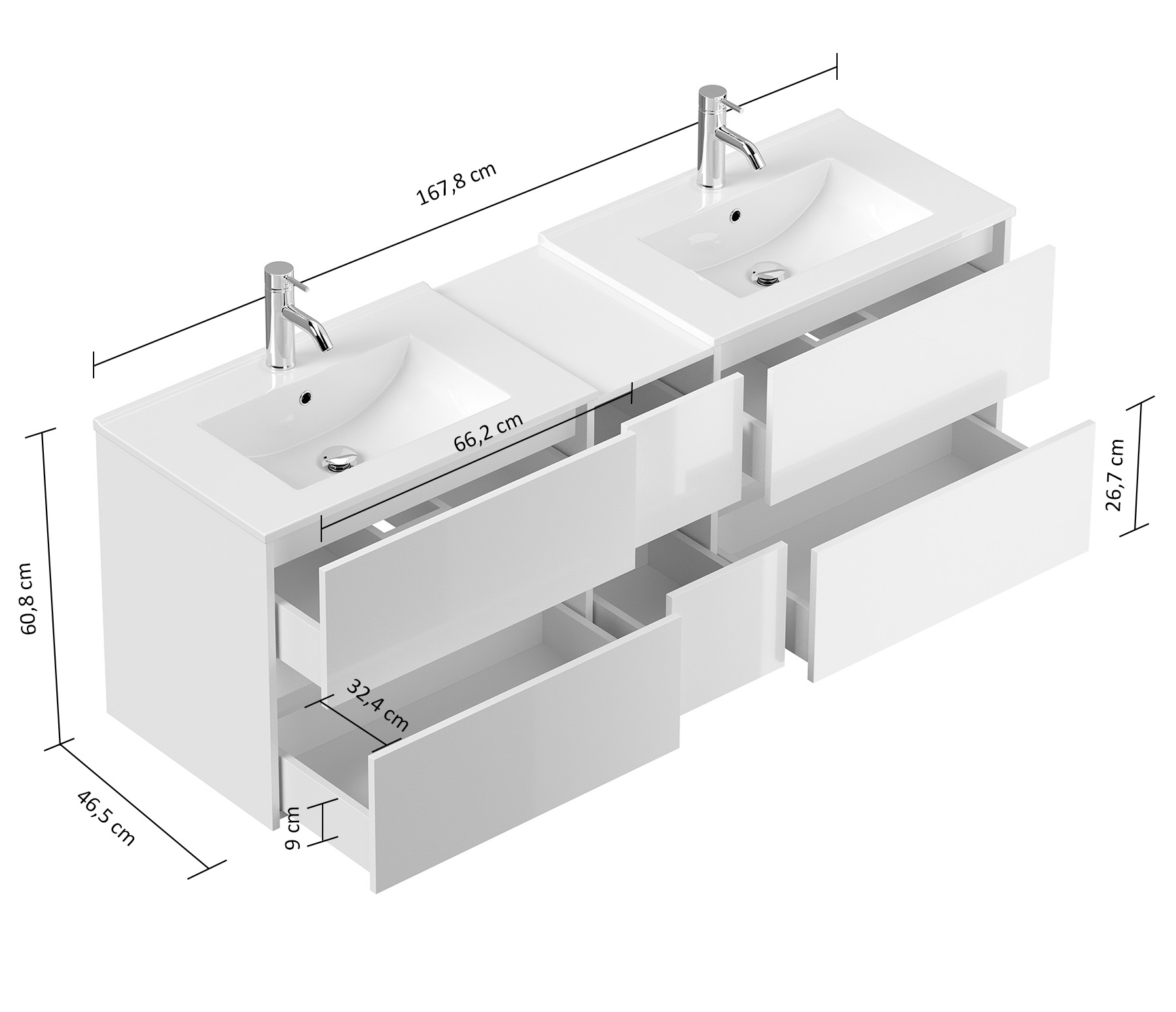 Badmöbelset Taifun 170cm 5tlg mit 2x Spiegelschrank & 2x Badschrank weiß Hgl