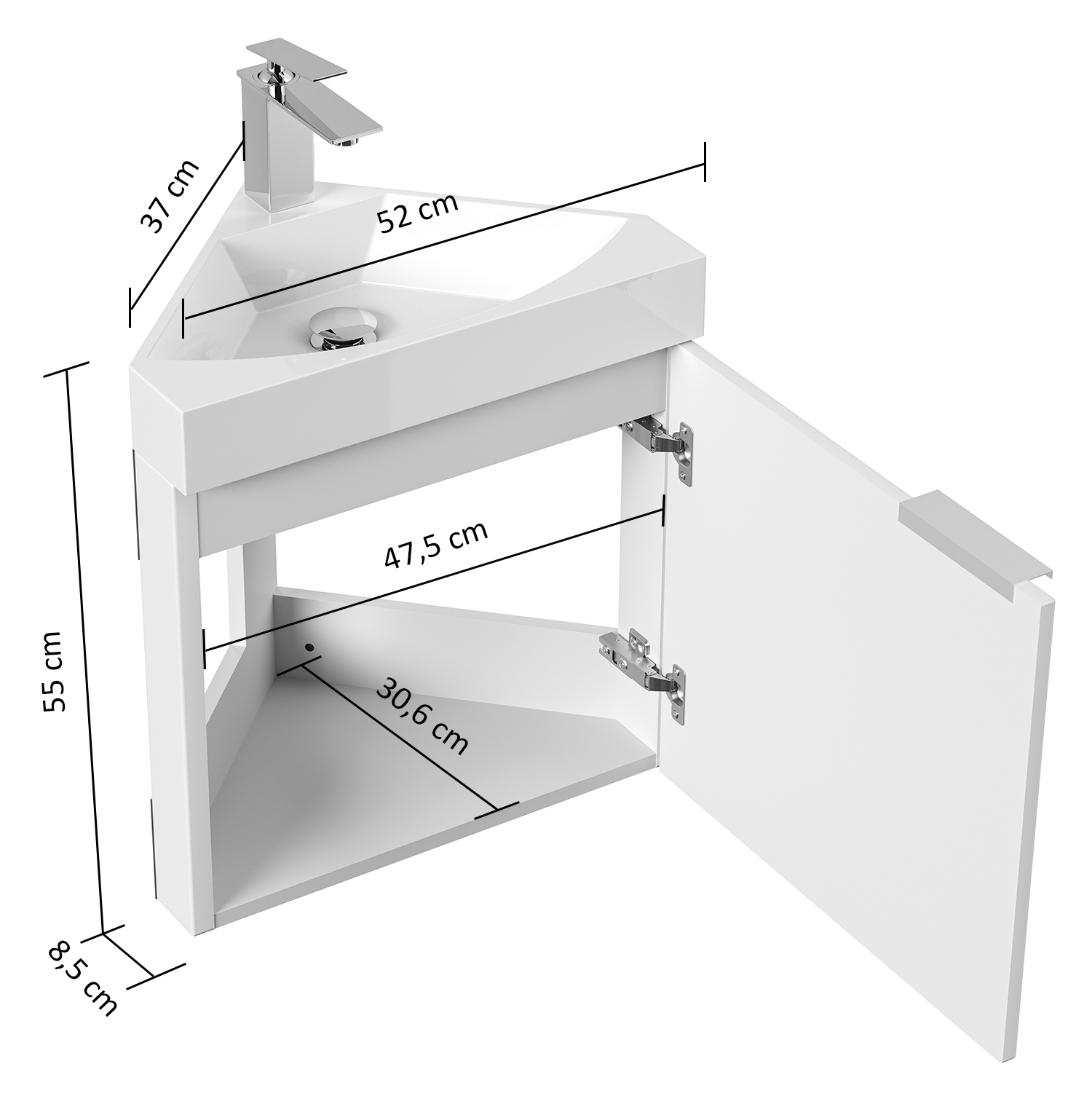 Gäste WC Eckbadmöbel Diamant Slimline Gästebad SoftClose weiß hochglanz