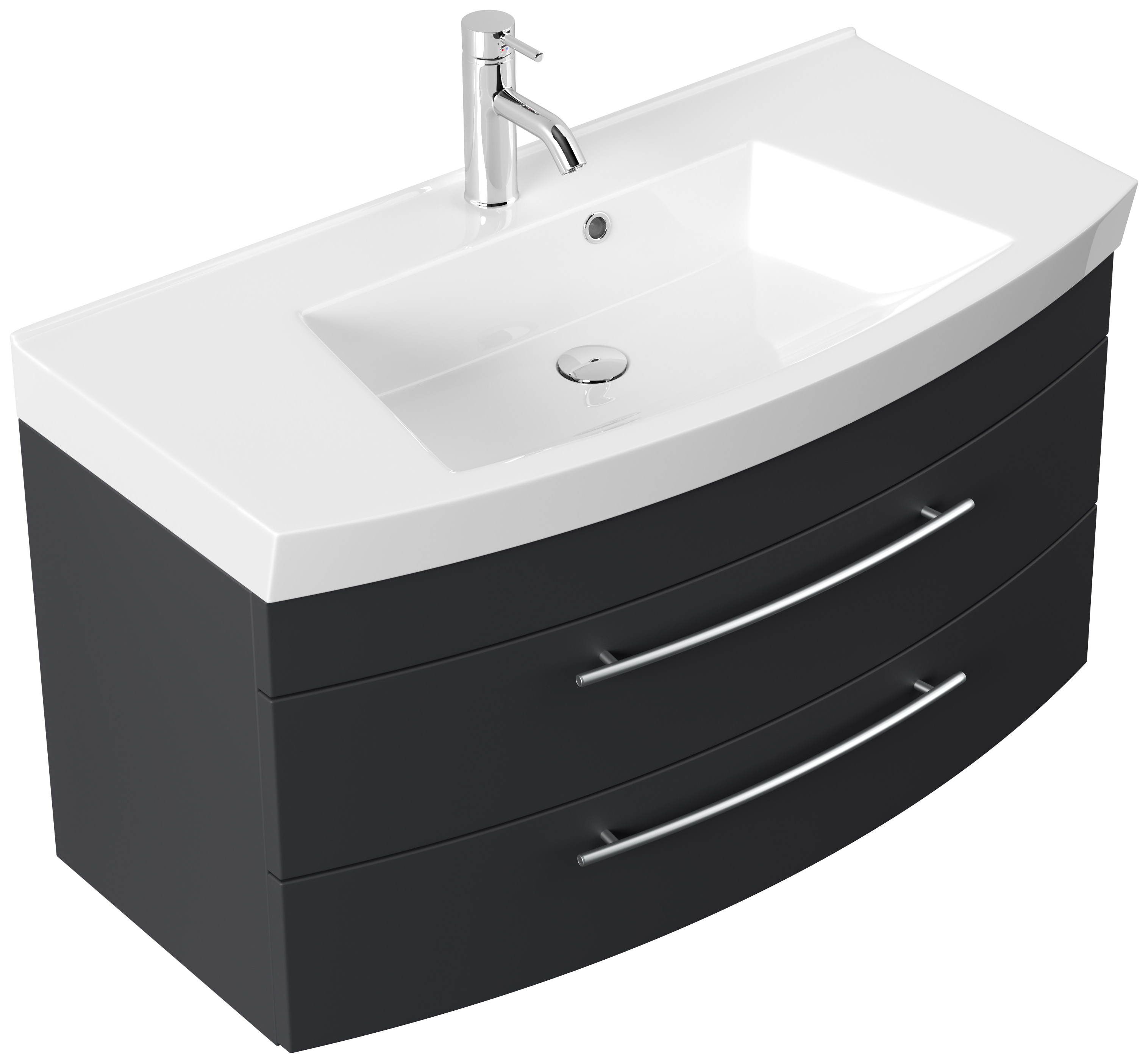 Badmöbel Bella 100 mit runder Front SoftClose lackiert weiss matt