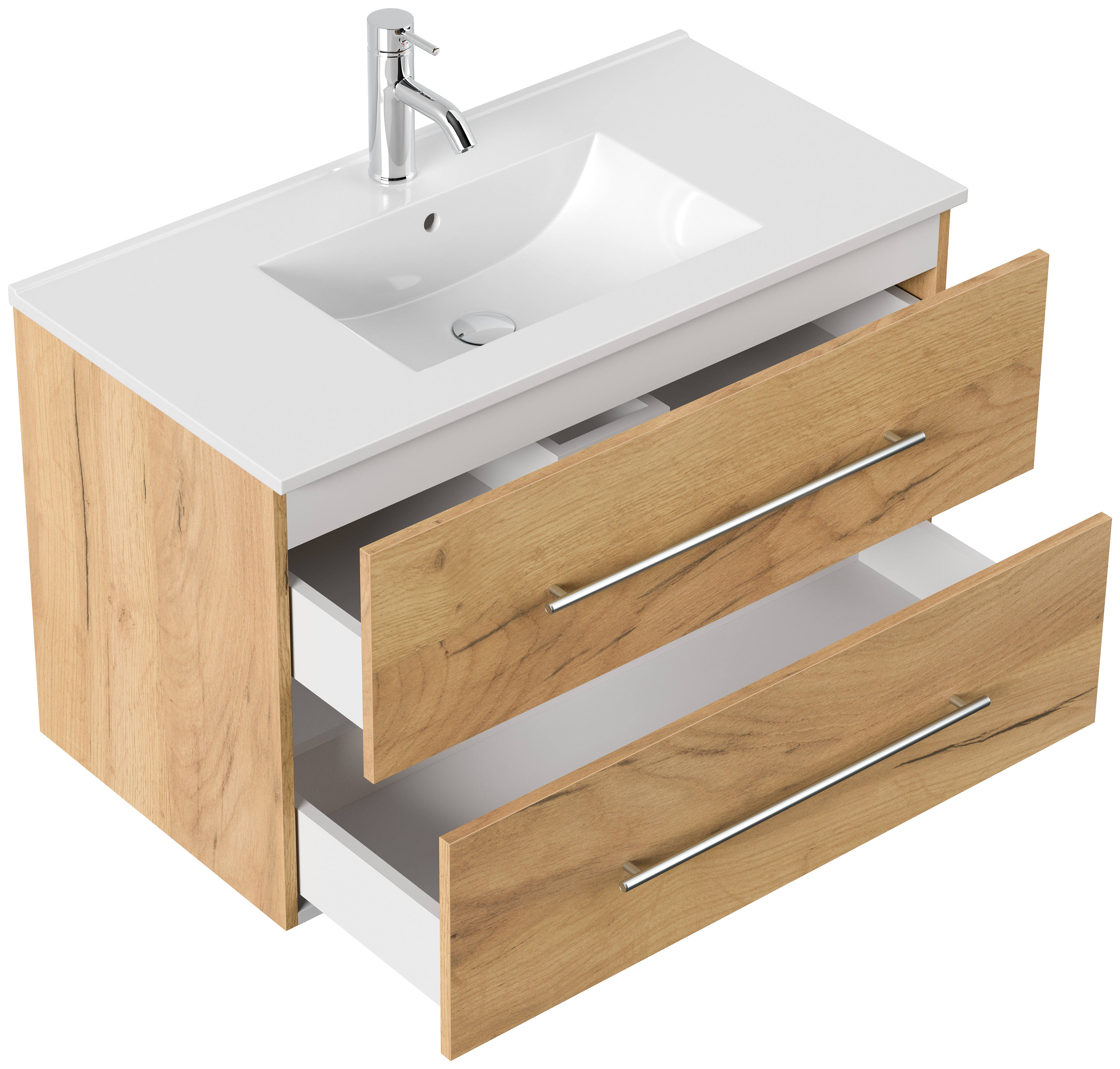 Badmöbel Set Firenze 90 2tlg. Spiegelschrank Softclose eiche gold