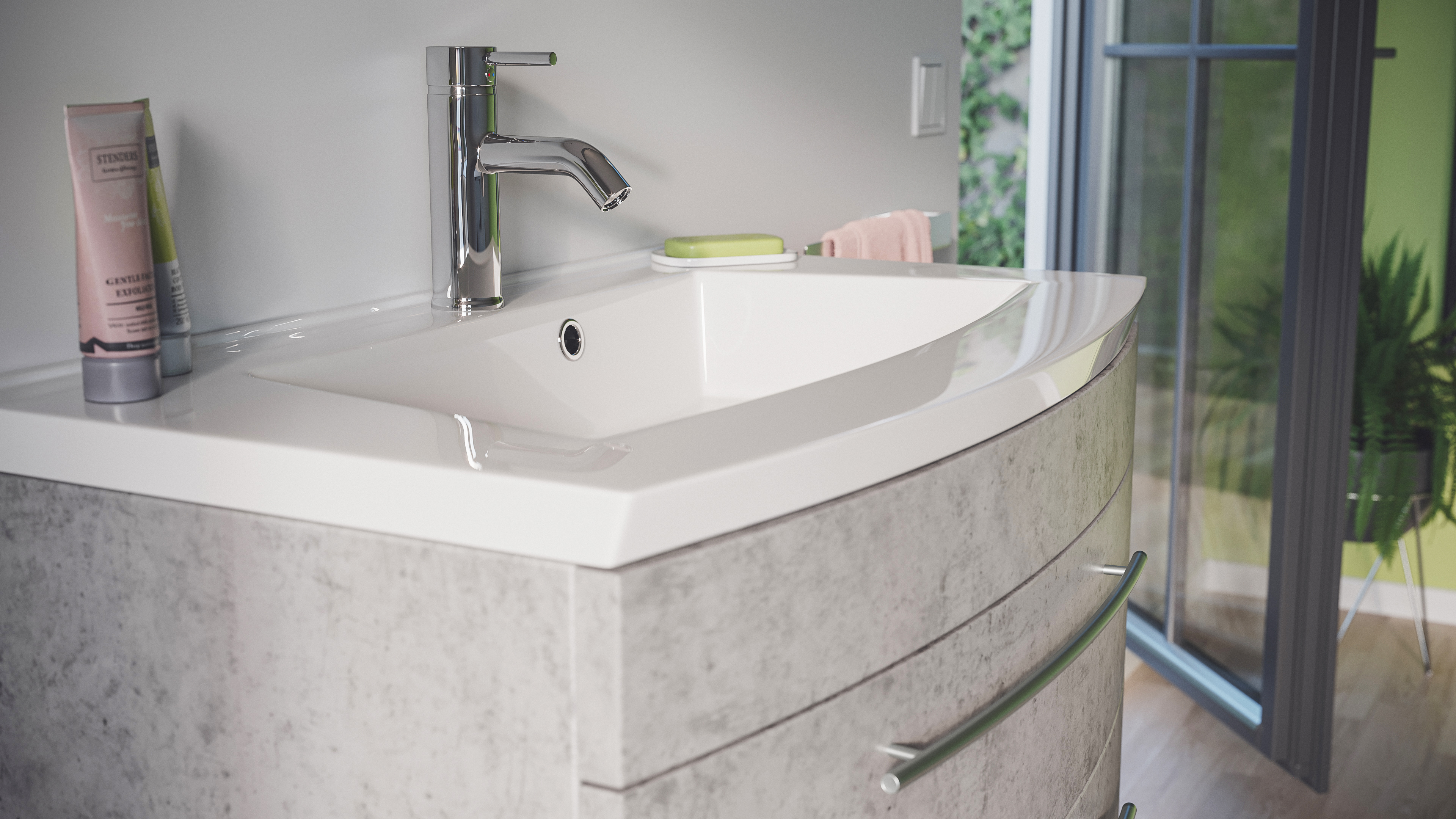 Badmöbel Bella 80 mit runder Front SoftClose beton