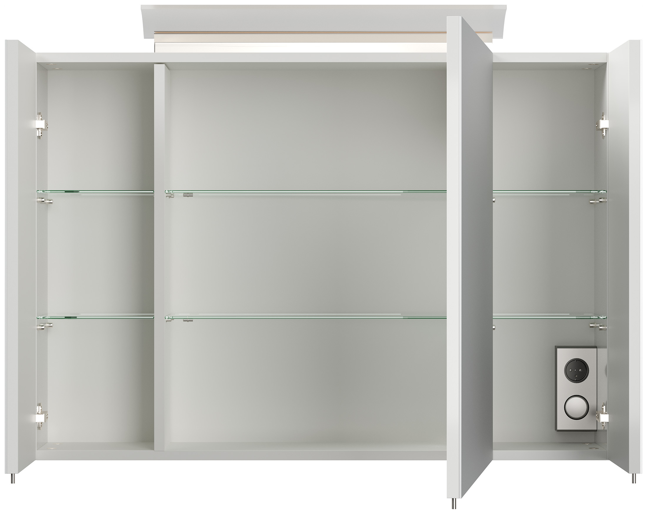 Spiegelschrank 90cm inkl. Design LED-Lampe und Glasböden weiss hochglanz