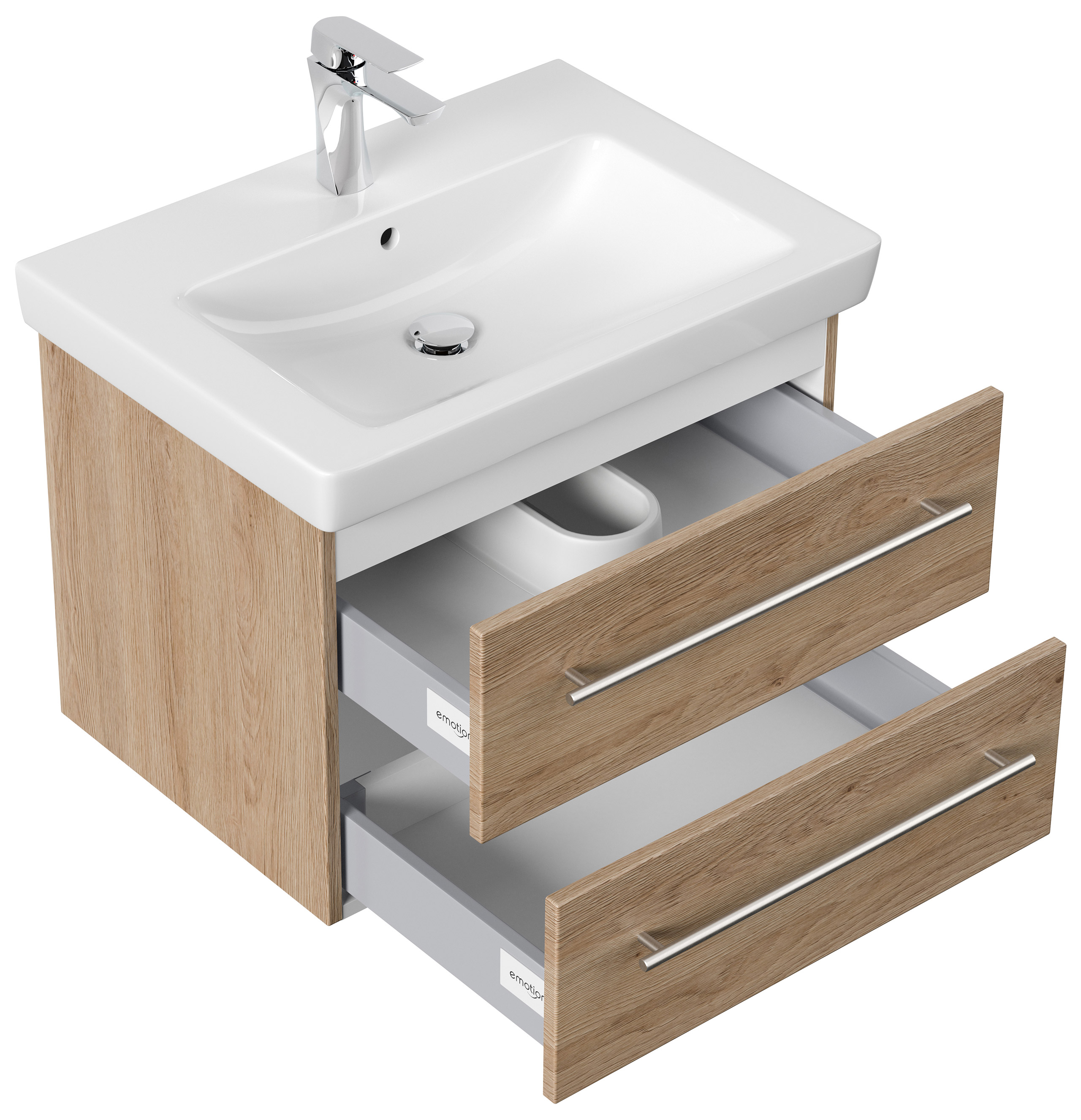 Badmöbel mit Villeroy & Boch Subway 2.0 Waschbecken 65 cm SoftClose eiche hell