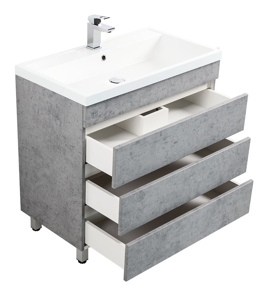 Stand Badmöbel Via 80 SoftClose beton mit drei grifflosen Schubladen
