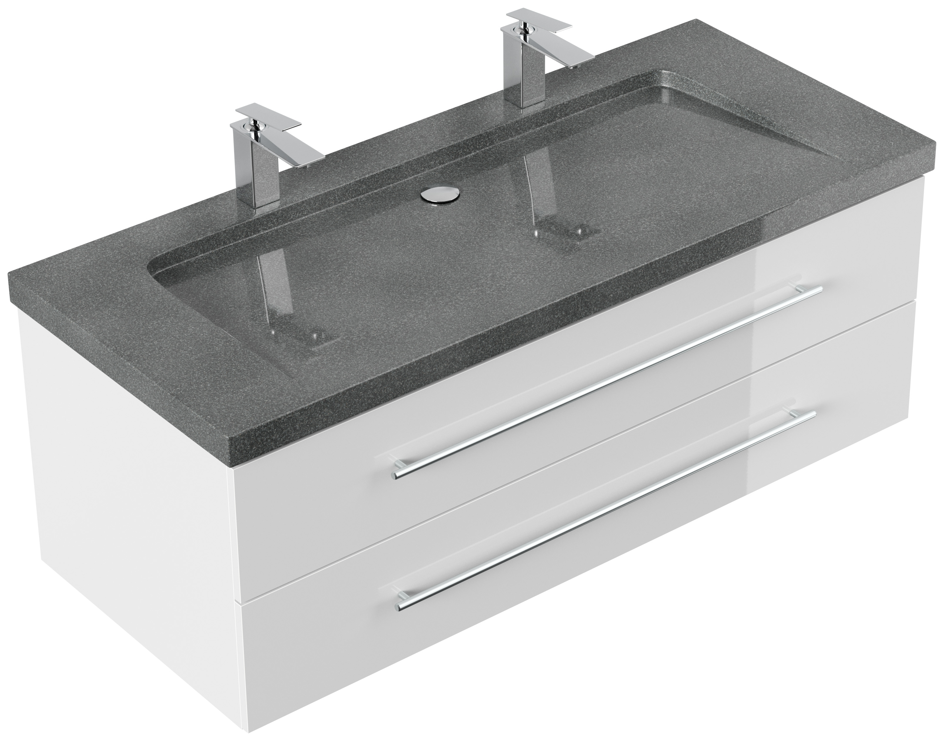 Badmöbel Granit G654 Damo 130 cm 2 Hahnlöcher SoftClose weiß hochglanz