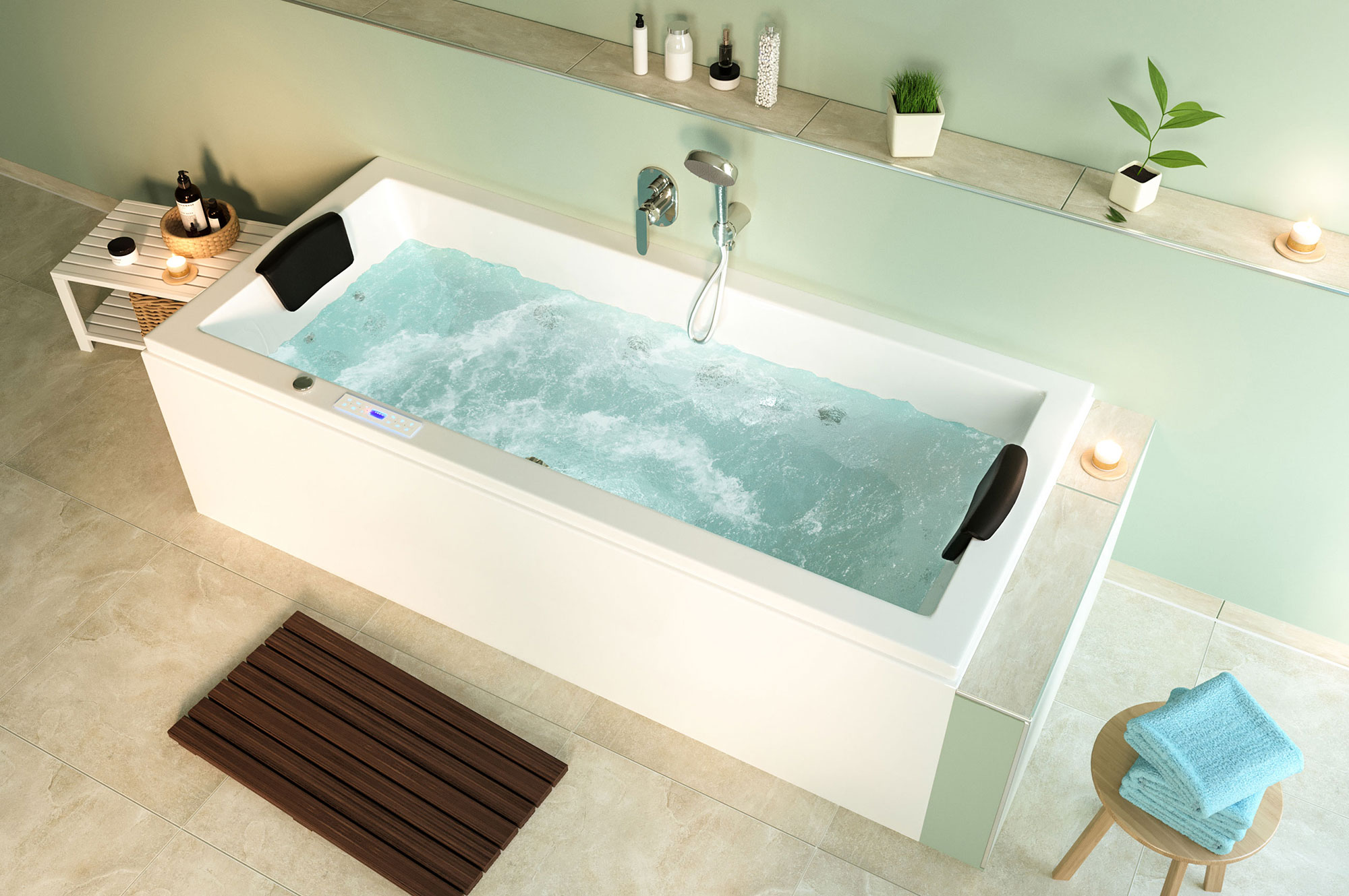 Rechteck Whirlpool Unity 190x90 Made in Germany 24 Düsen Befüllung Überlauf