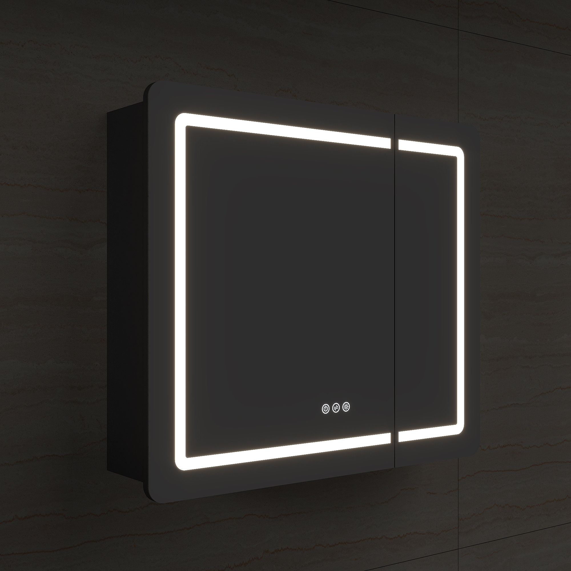 Spiegelschrank Riva 80 cm inkl. LED-Lampe und Glasböden montiert weiß matt