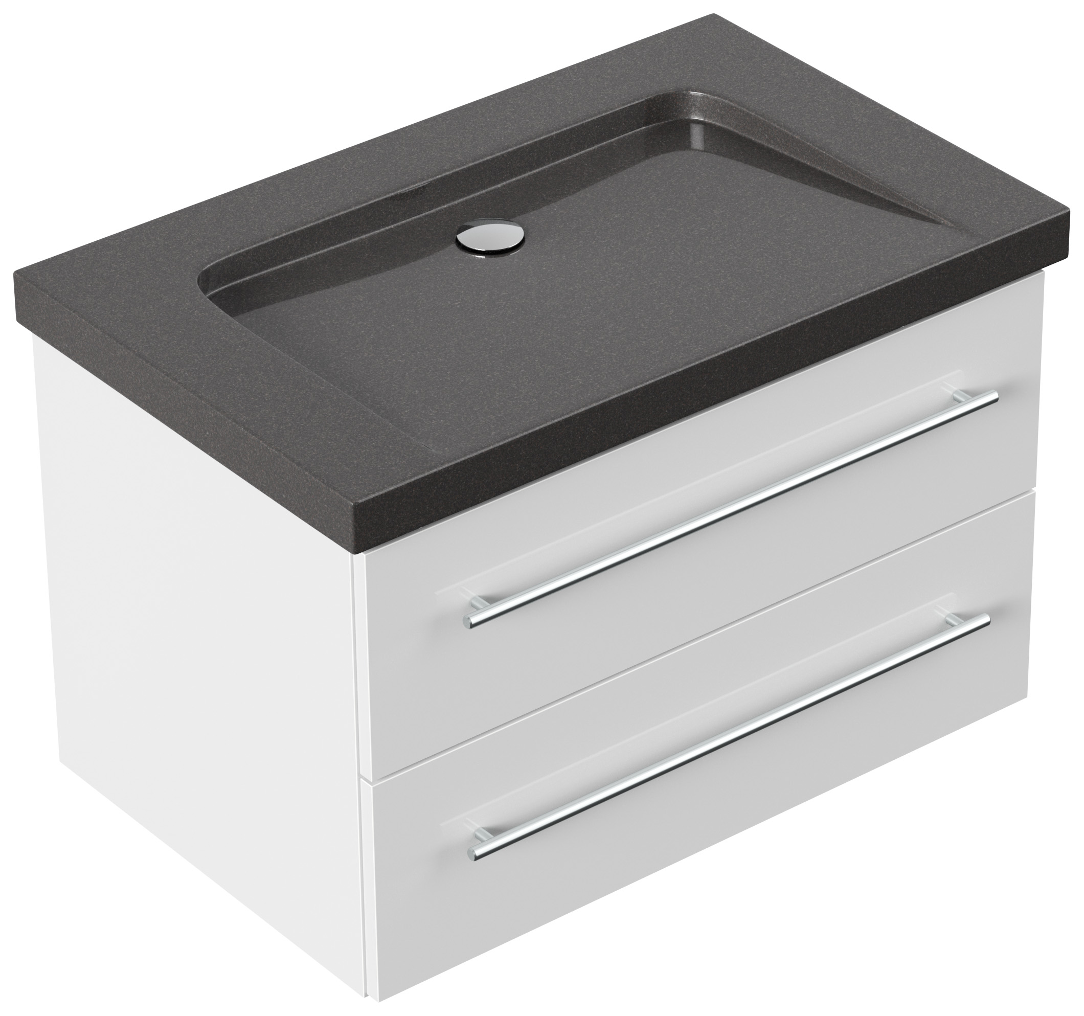 Badmöbel Granit India Black Damo 75 cm ohne Hahnloch SoftClose weiß hochglanz