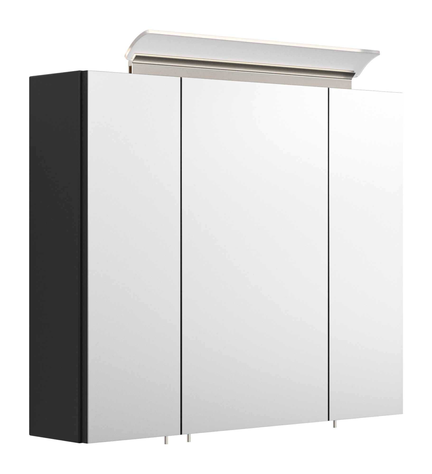 Spiegelschrank 75cm inkl. Design LED-Lampe und Glasböden schwarz