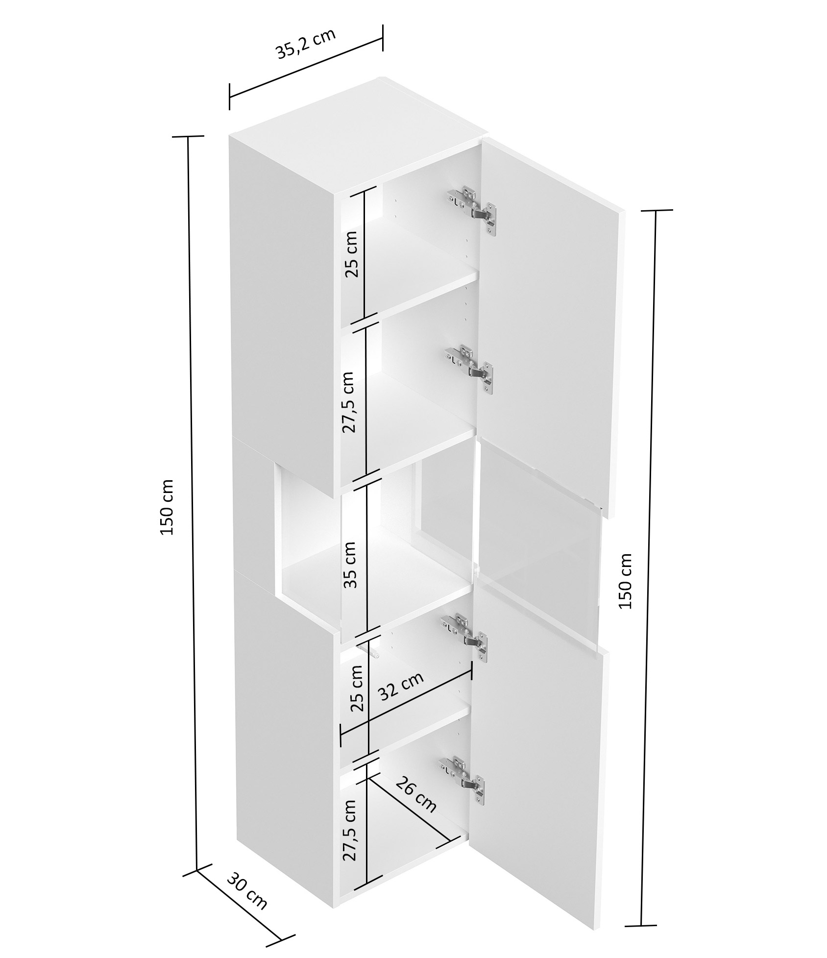 Design Badschrank Hochschrank 150cm  Softclose Taifun Glaselement eiche gold