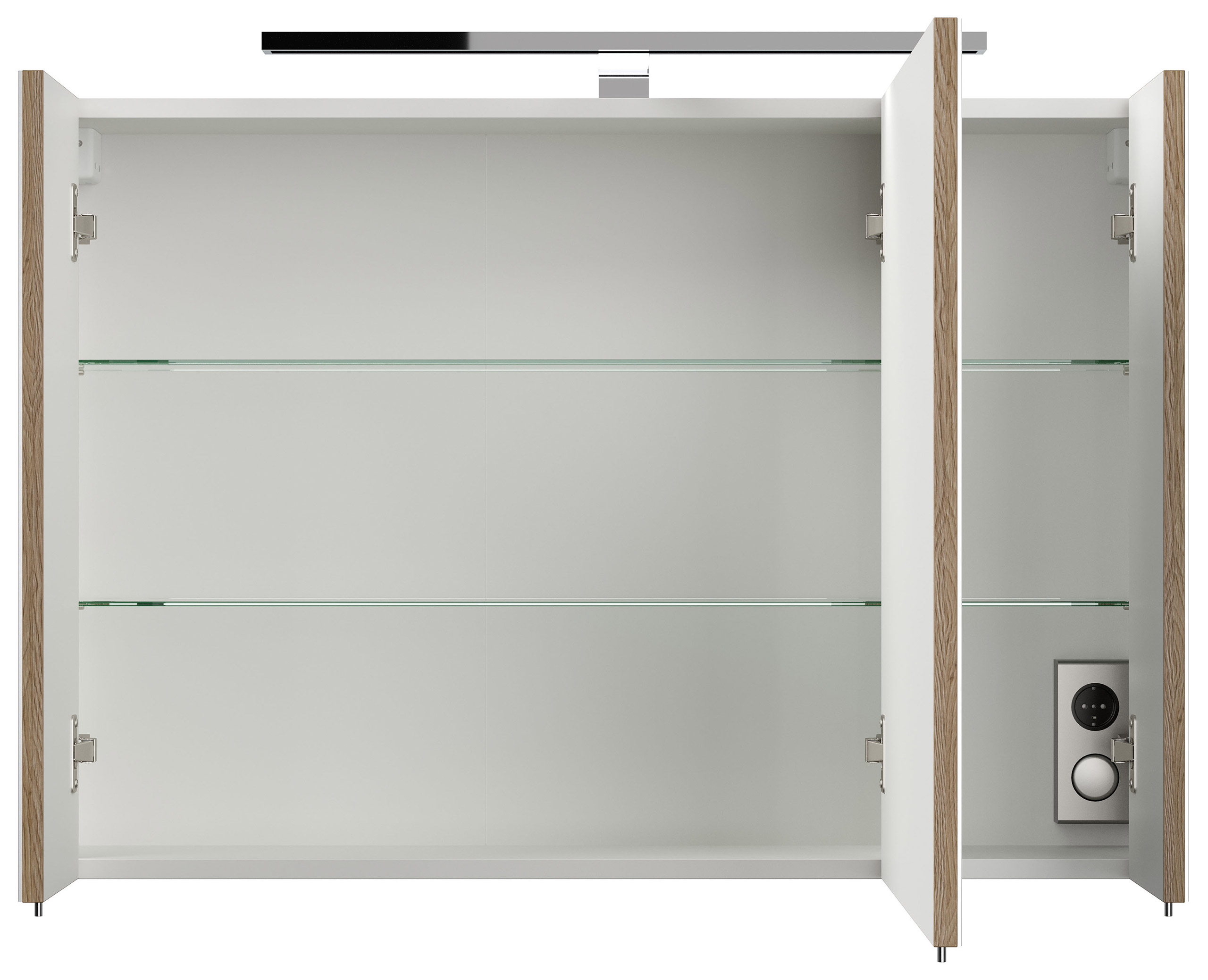 Spiegelschrank 90cm inkl. Design LED-Lampe und Glasböden eiche hell