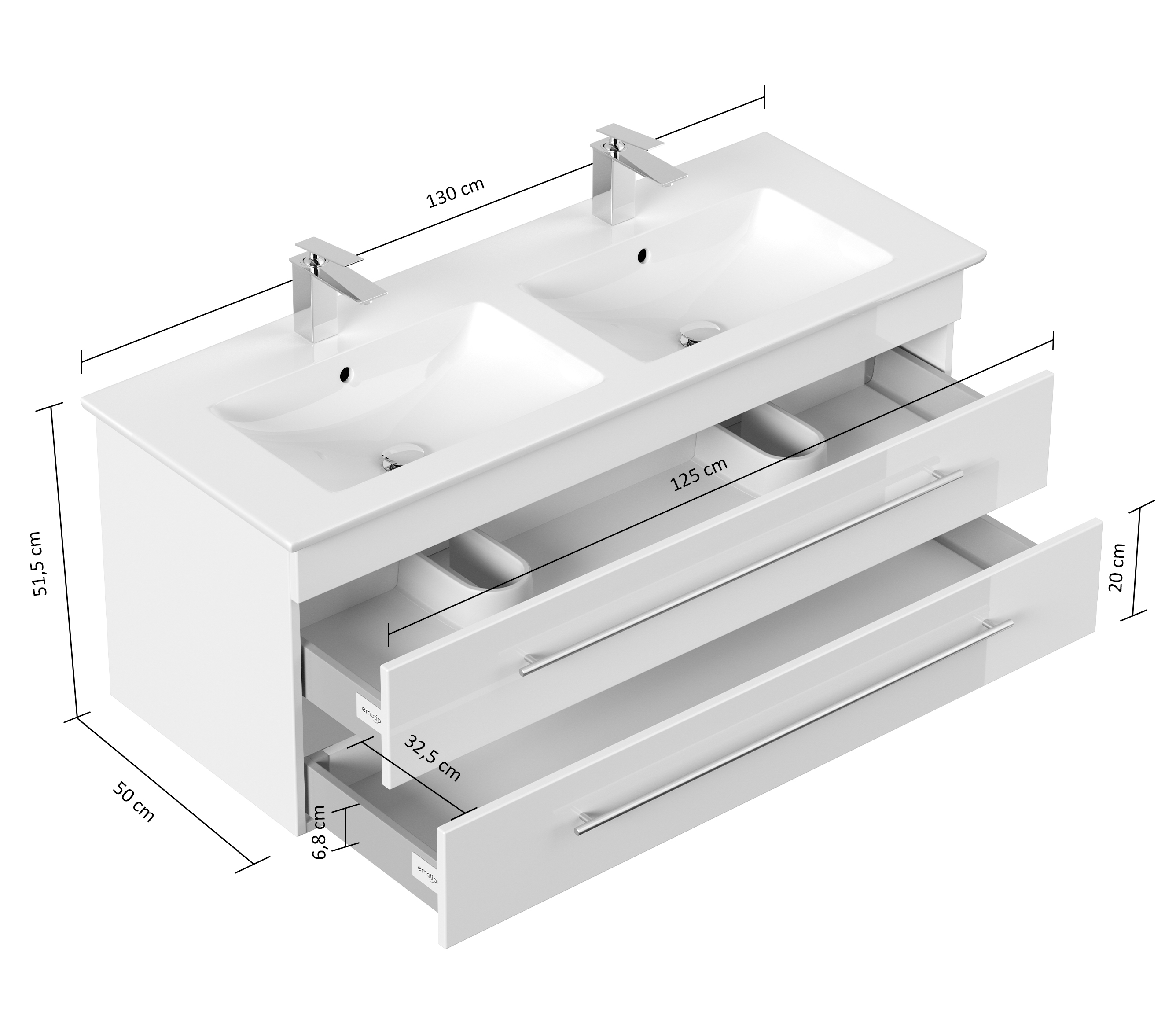 Badmöbel mit Villeroy & Boch Venticello Waschbecken 130 cm Doppel Weiss