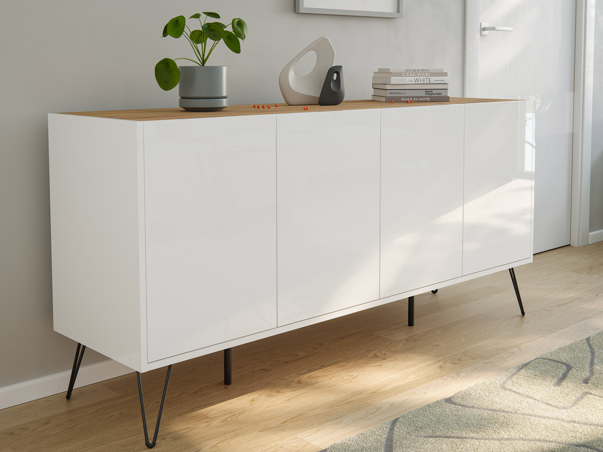 Raumwunder XL Sideboard Kommode Maxim 155cm stehend 4 Türen Grafit/Eiche Top