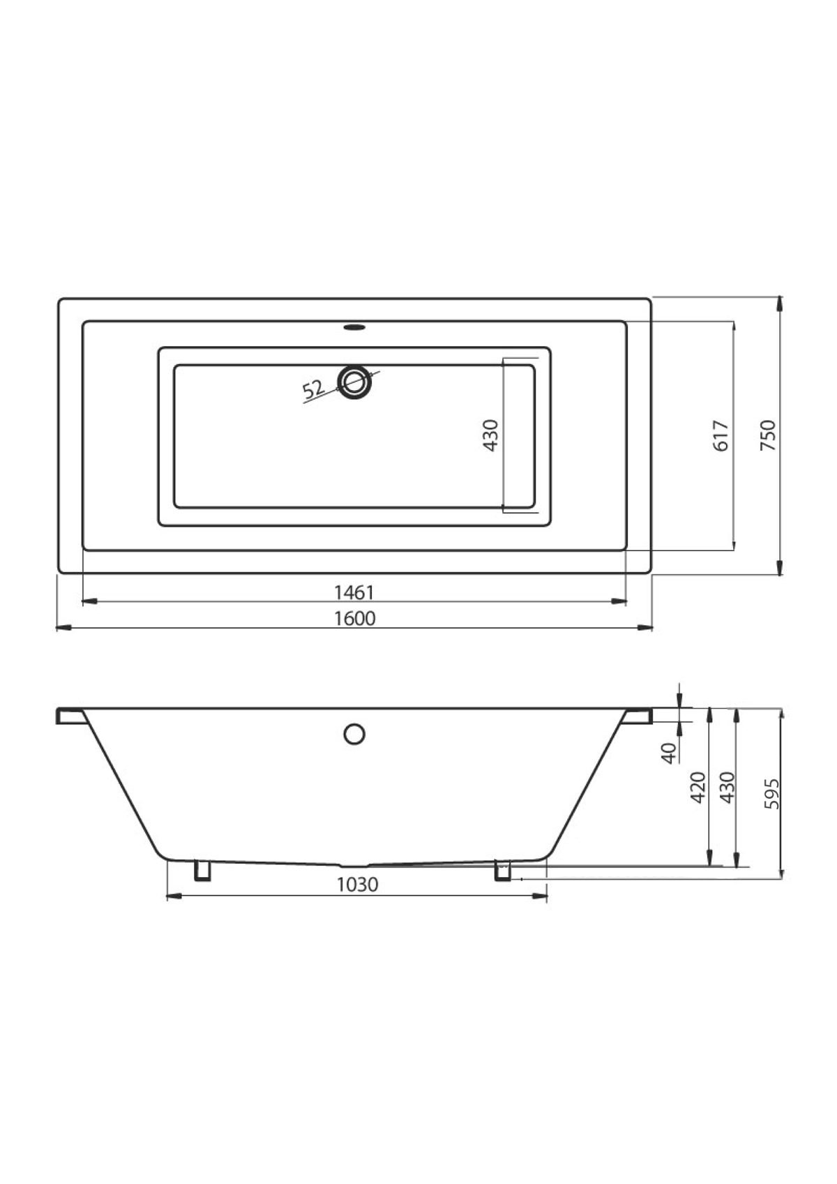 Rechteck Whirlpool Unity 160x75 Made in Germany 22 Massagedüsen ohne Armatur