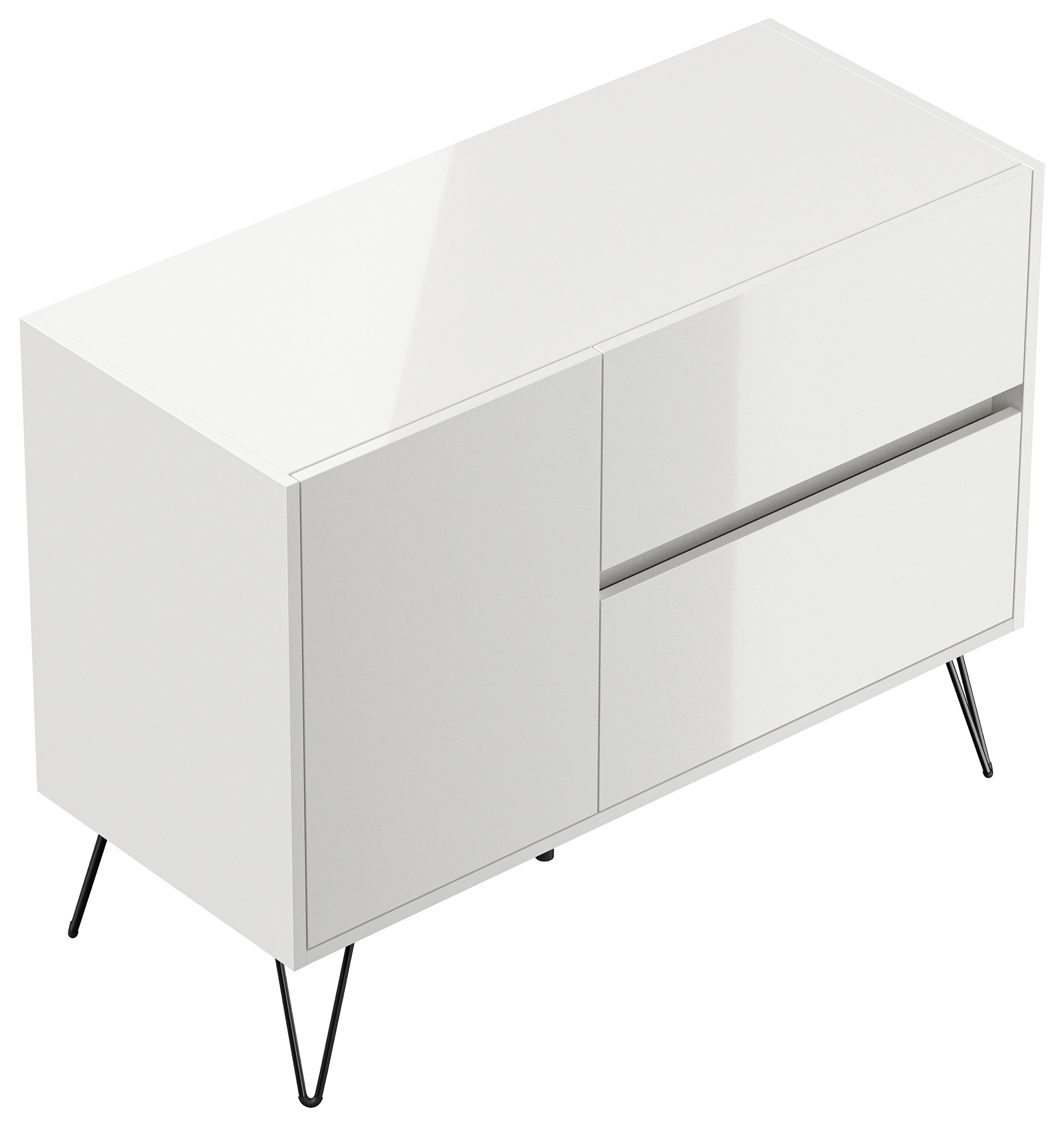Raumwunder L Sideboard Kommode 100cm 2 SoftClose 1 Tür Weiß hochglanz