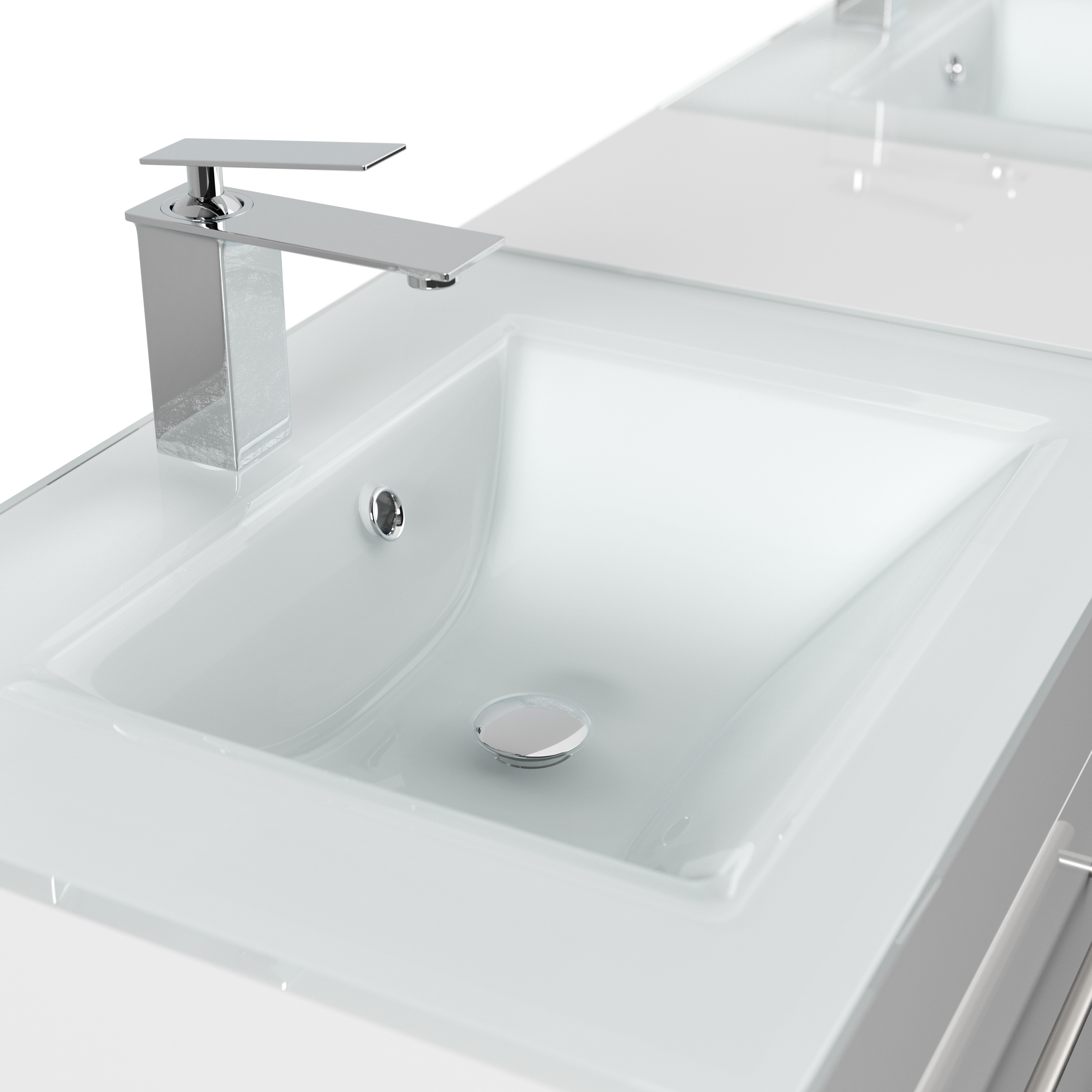 Badmöbel Vitro XL mit Doppel-Glasbecken SoftClose weiss hochglanz
