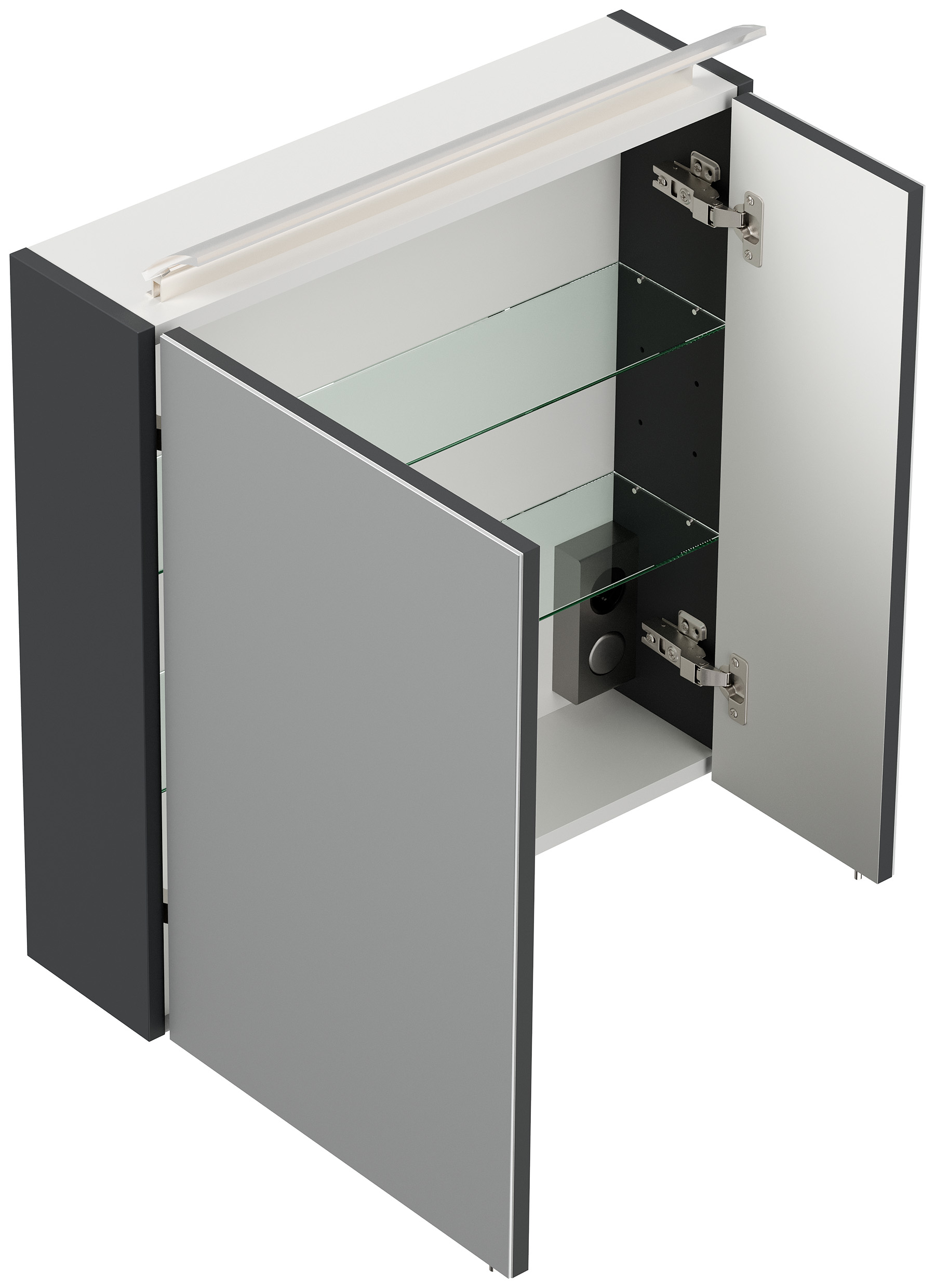 Spiegelschrank 60cm inkl. Design LED-Lampe und Glasböden grafit