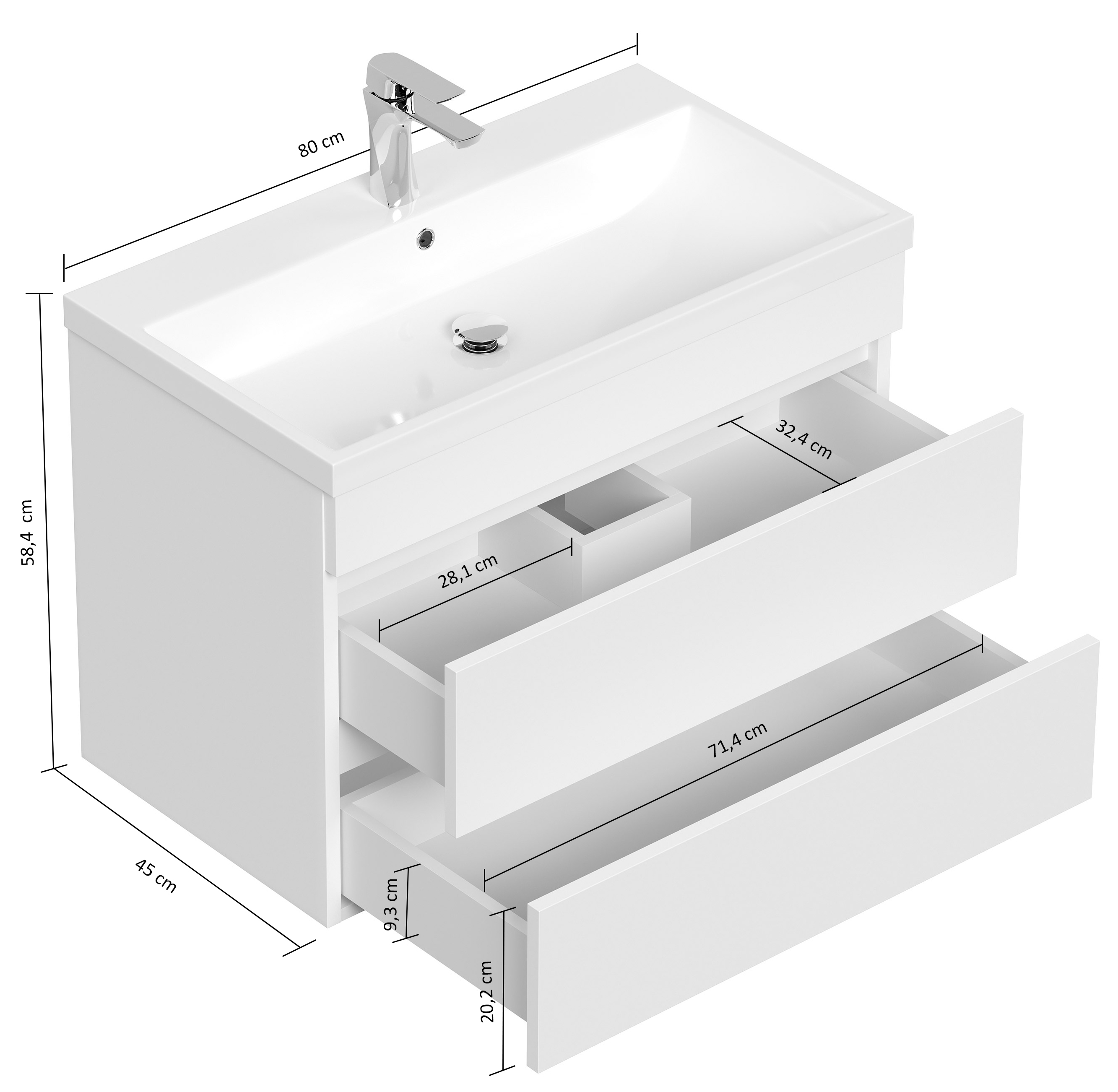 Badmöbel Zero 80cm Pianovo SoftTouch Graphit