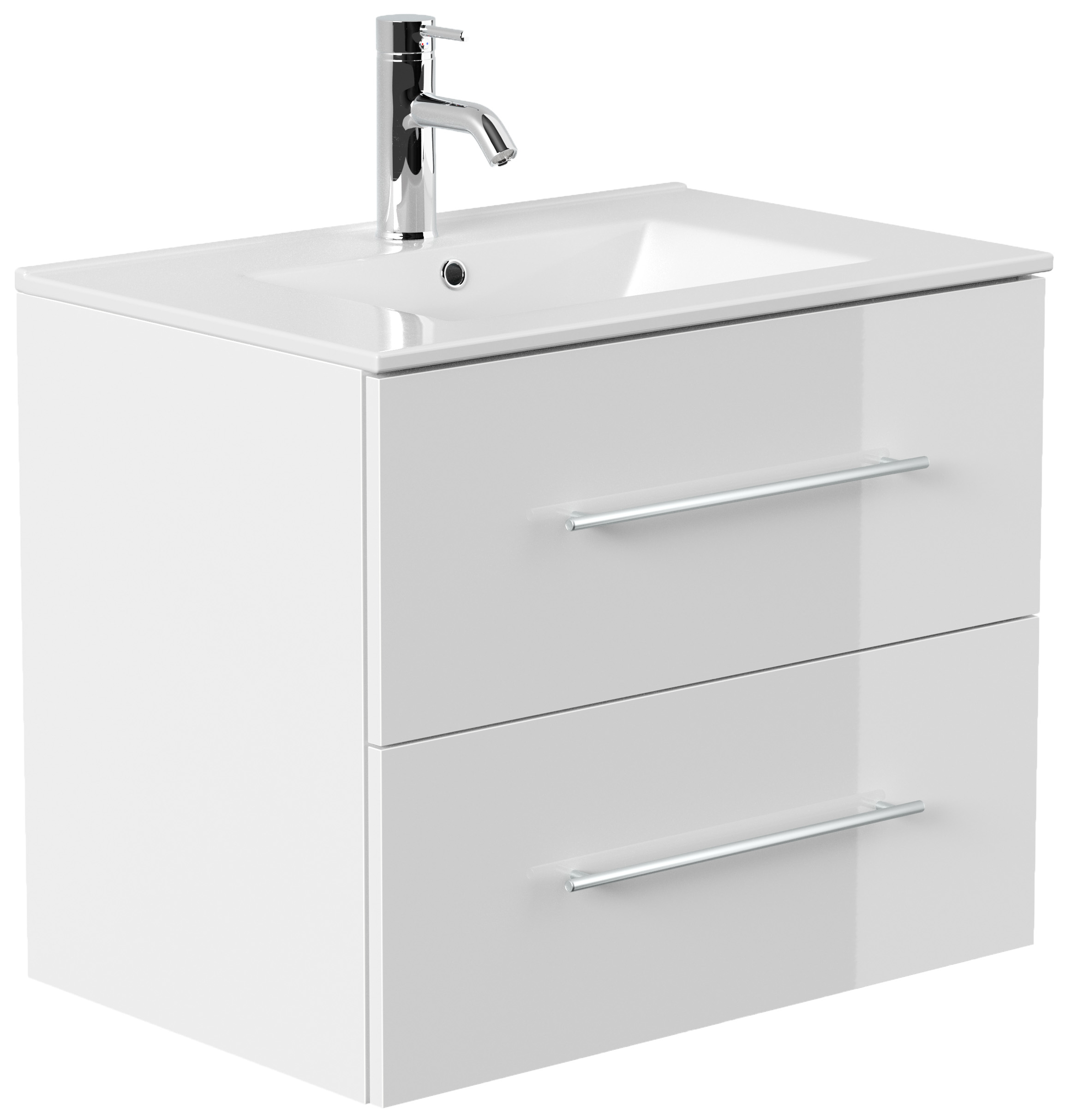 Badmöbel Set Firenze 70 3tlg. LED Spiegel und Hochschrank weiß hochglanz