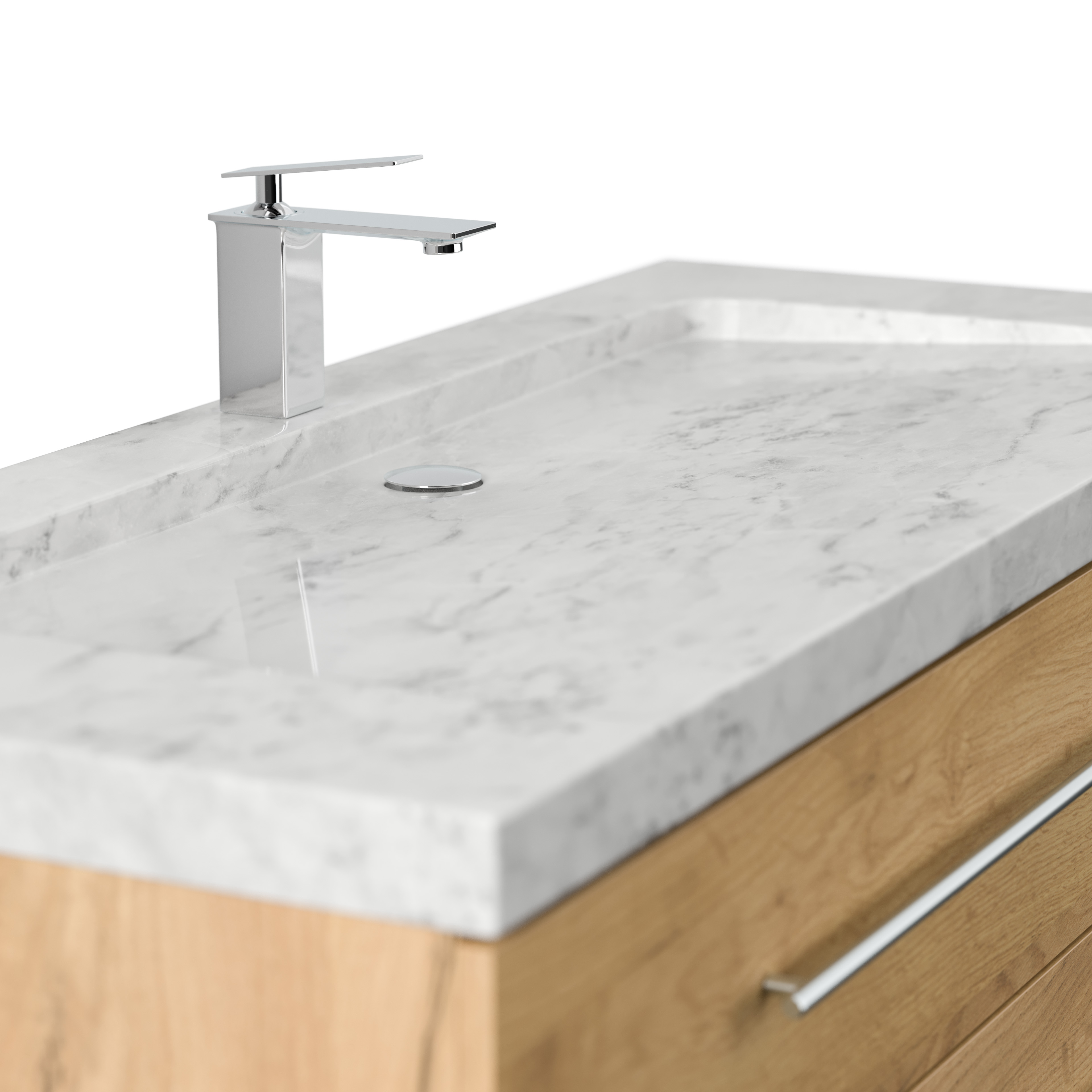 Badmöbel Marmor Carrara White Damo 130 cm 1 Hahnloch SoftClose eiche gold