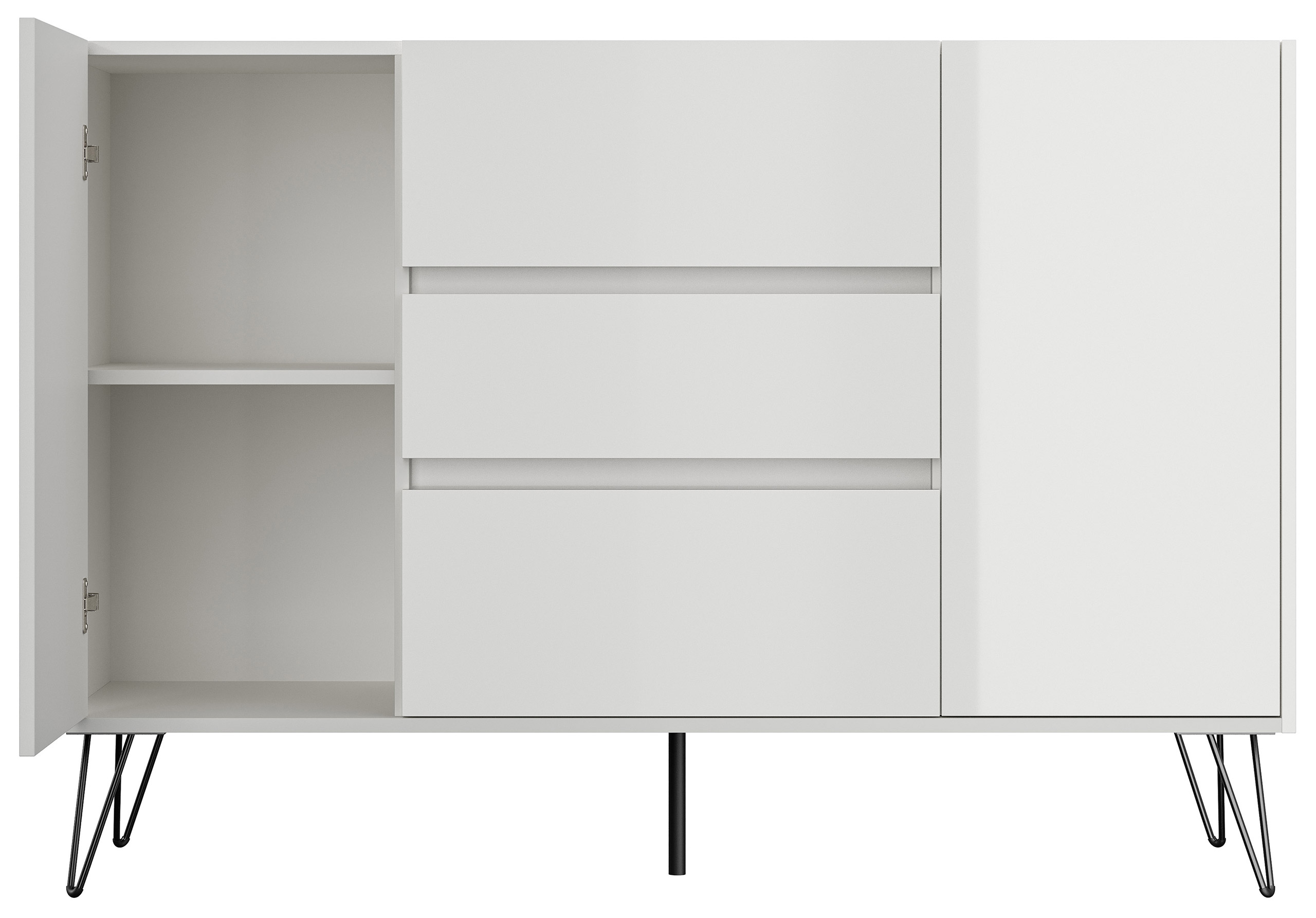 Design Sideboard Kommode Daro 140cm Greifraum 3 SoftClose 2 Türen Weiß hochglanz