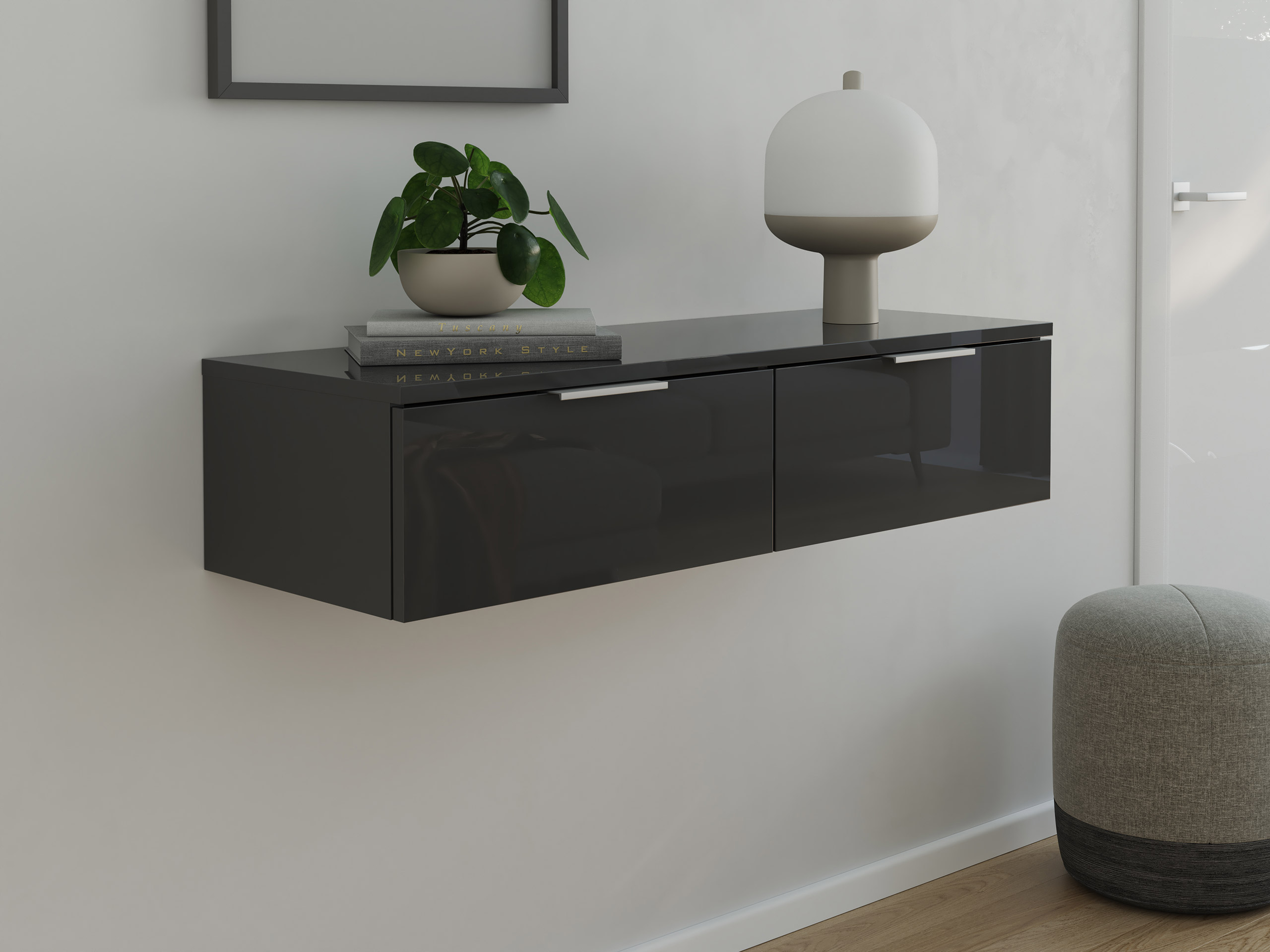 Design Hängekonsole Sideboard Urban Slimline 2 Softeinzüge lackiert Grafit Hgl