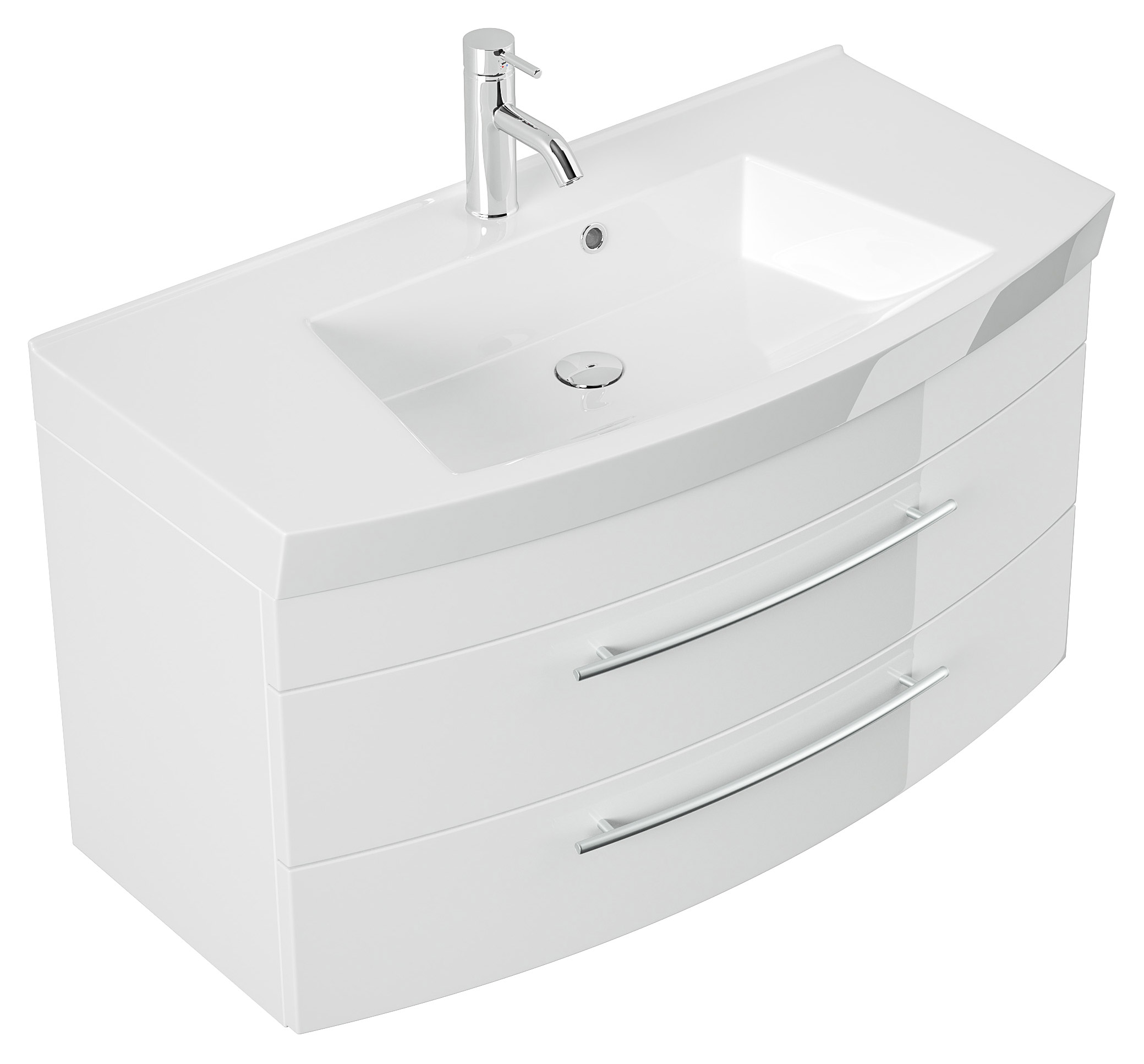 Badmöbel Bella 100 mit runder Front SoftClose weiss hochglanz